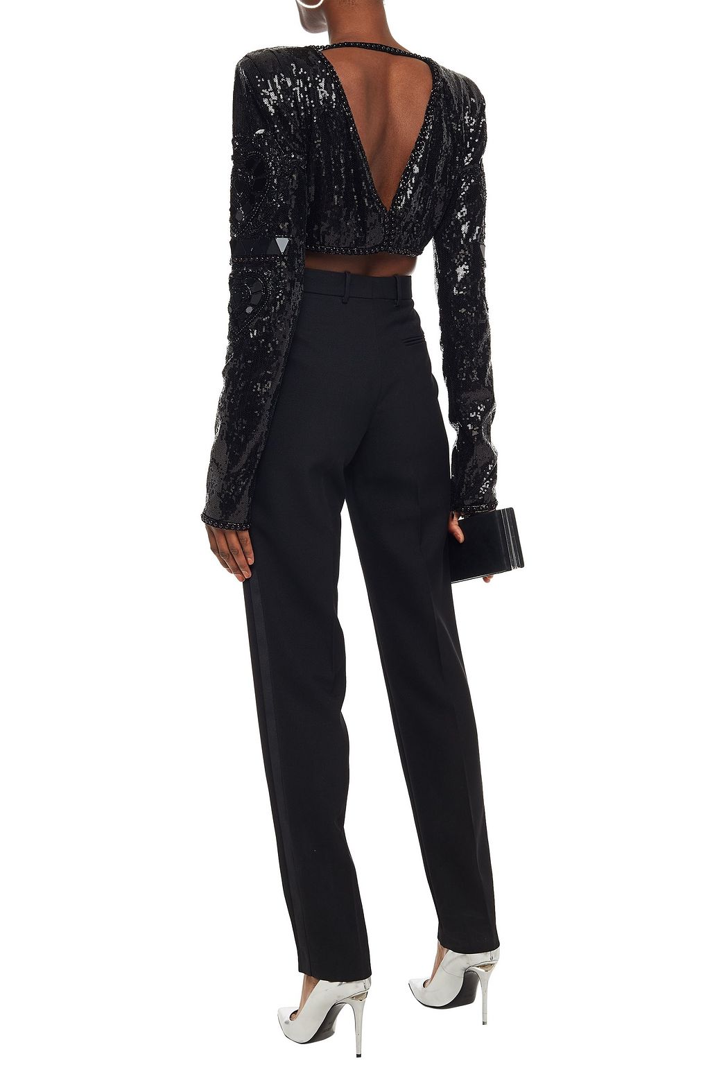 DUNDAS Cropped embellished sequined tulle top