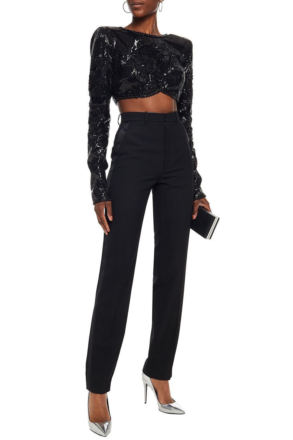 DUNDAS Cropped embellished sequined tulle top