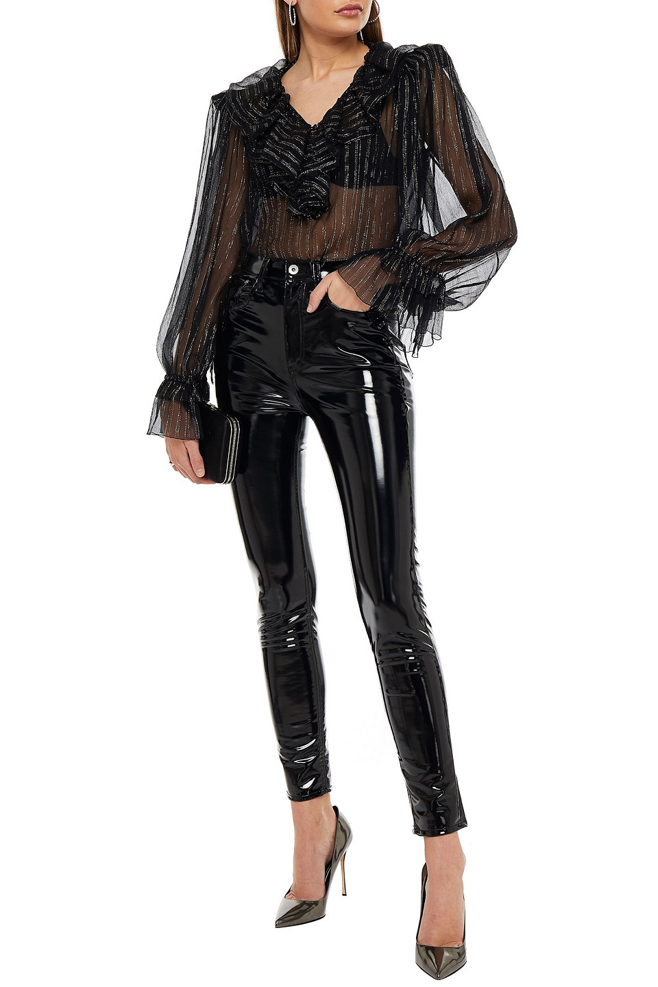 Dundas Ruffled Metallic Silk And Lurex-blend Georgette Blouse In Black