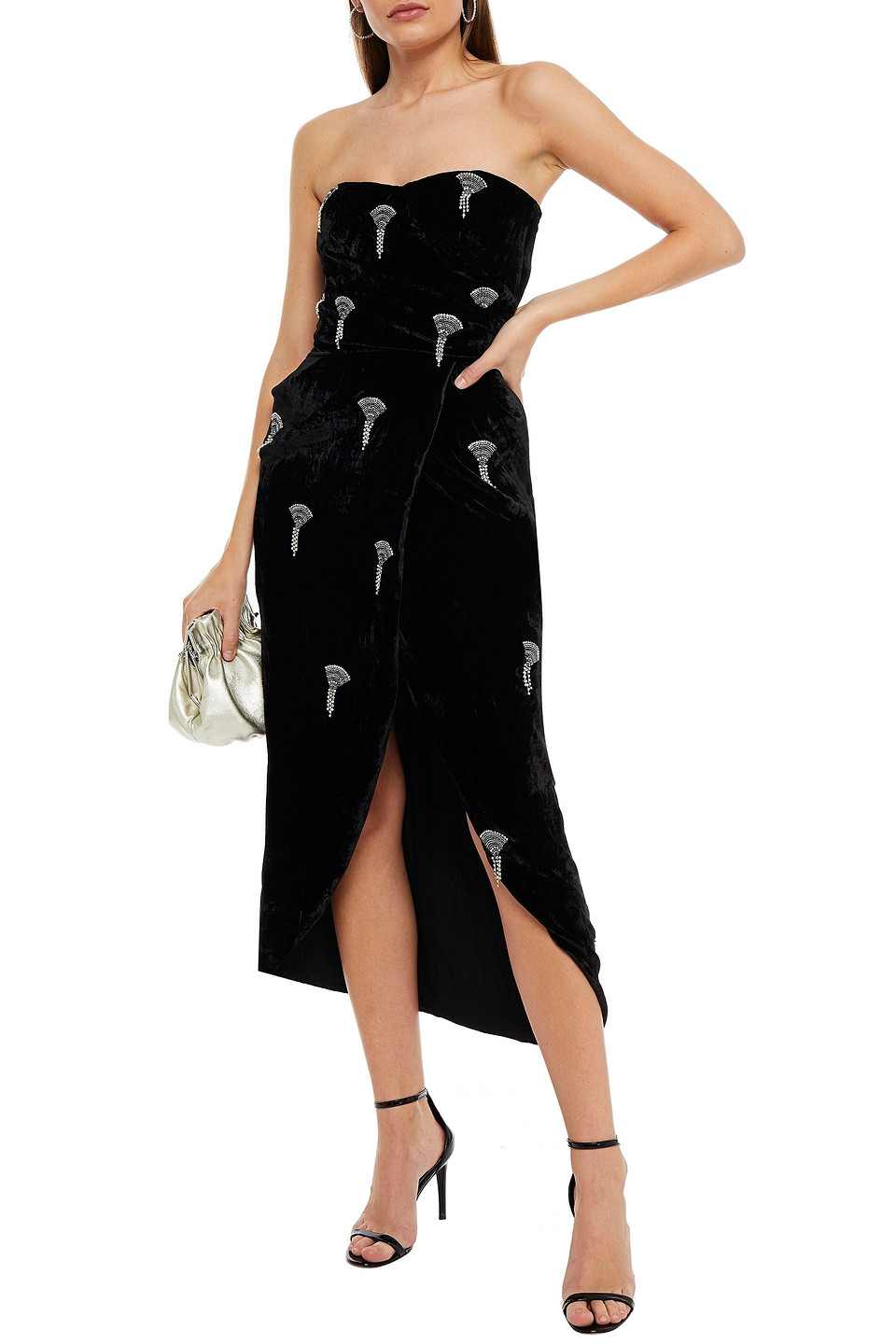 Dundas Strapless Embellished Velvet Midi Dress In Black