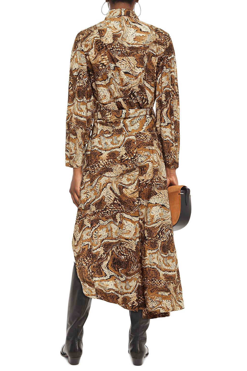 GANNI Asymmetric belted printed cotton-poplin midi shirt dress