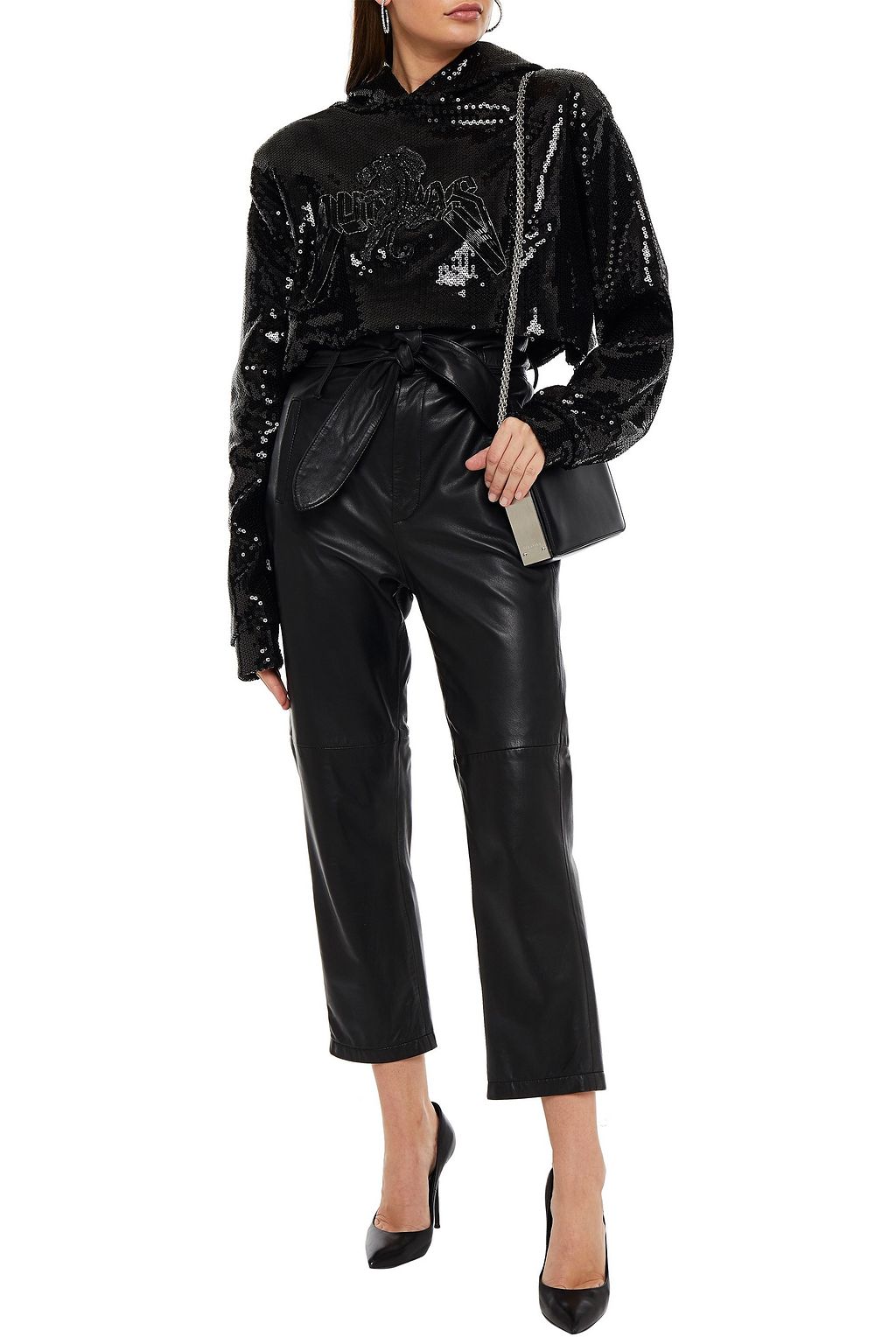 DUNDAS Embellished sequined French cotton-terry sweatshirt