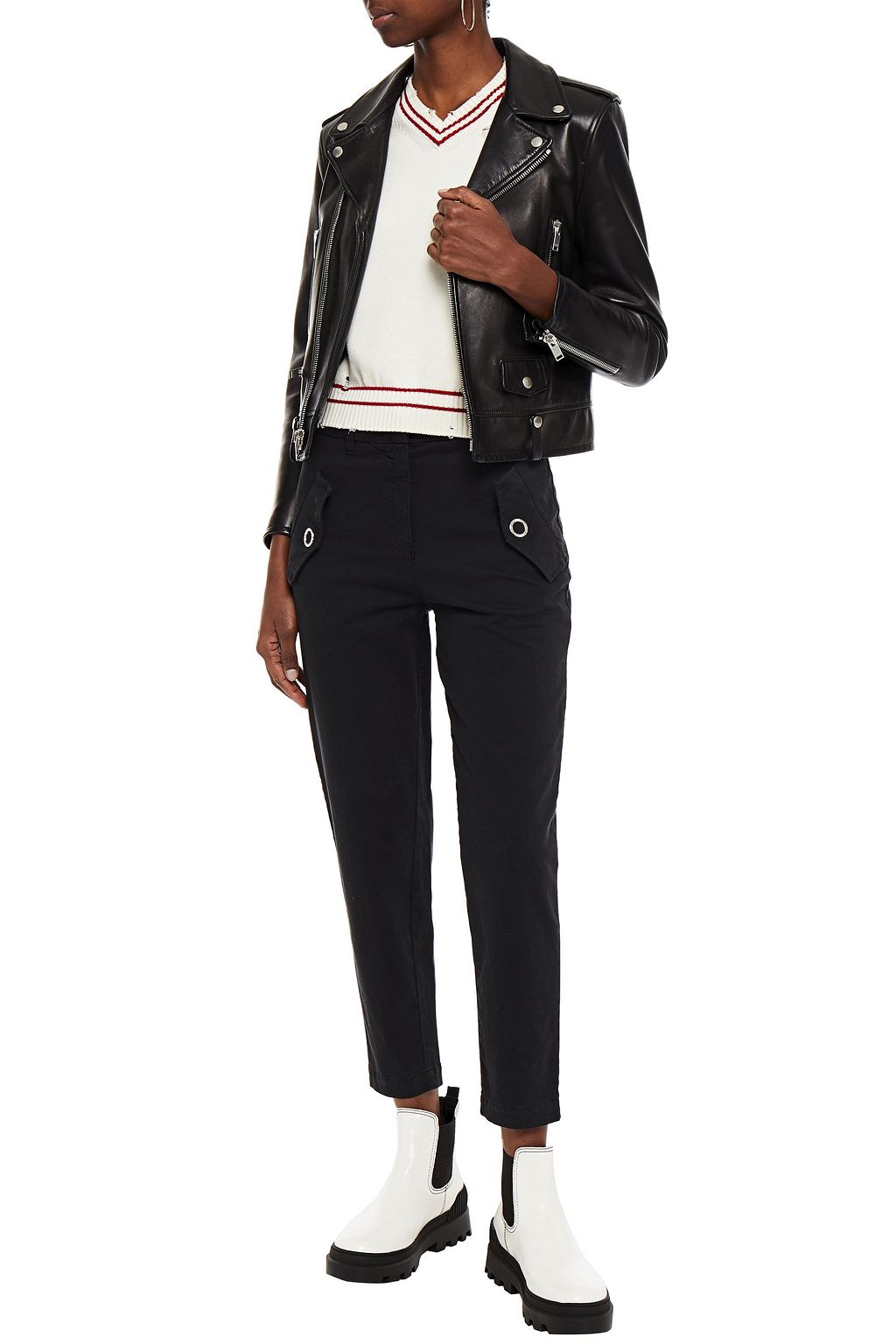 LOVE MOSCHINO Cropped stretch-cotton twill tapered pants