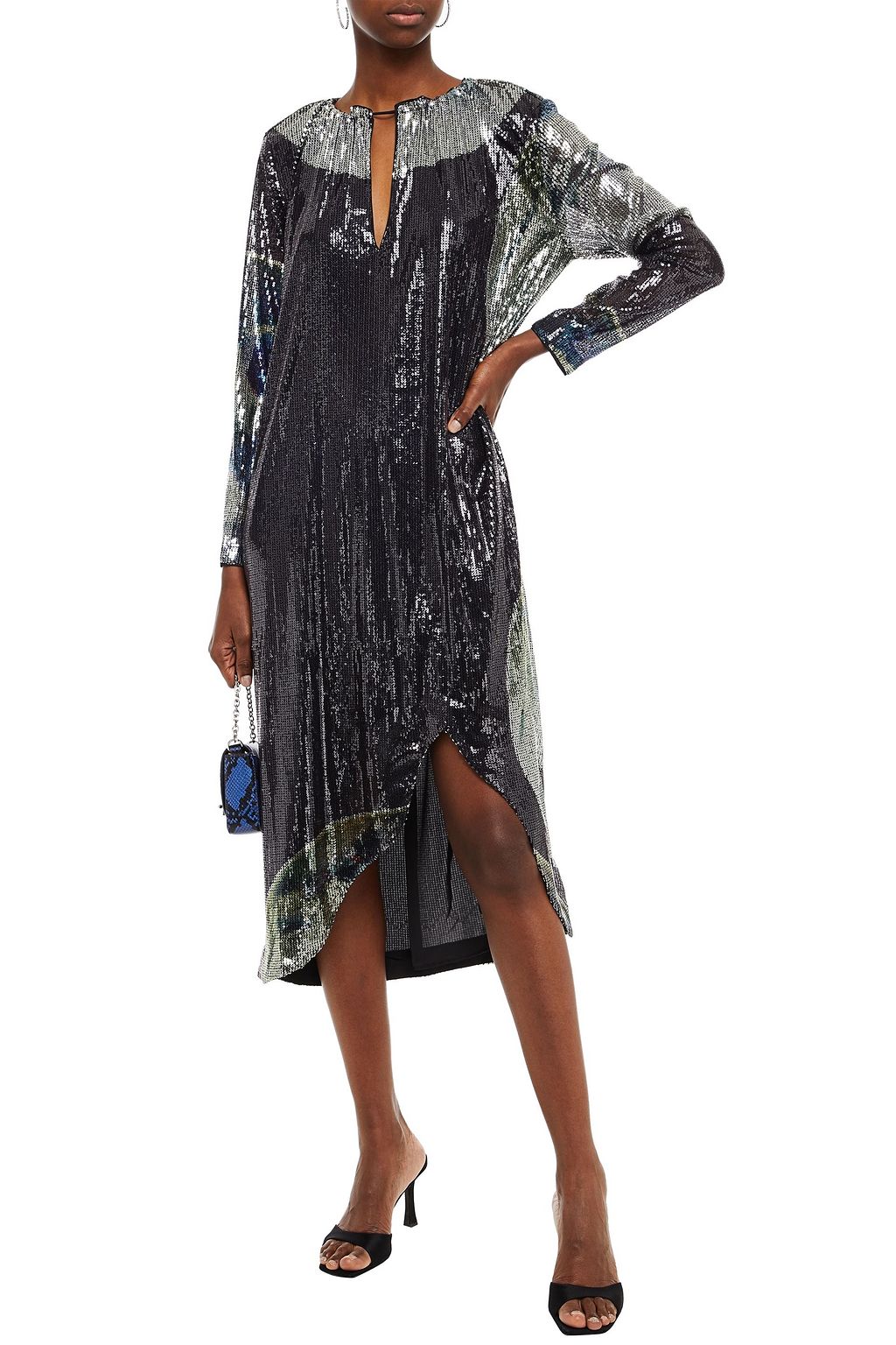 GANNI Asymmetric sequined tulle midi dress