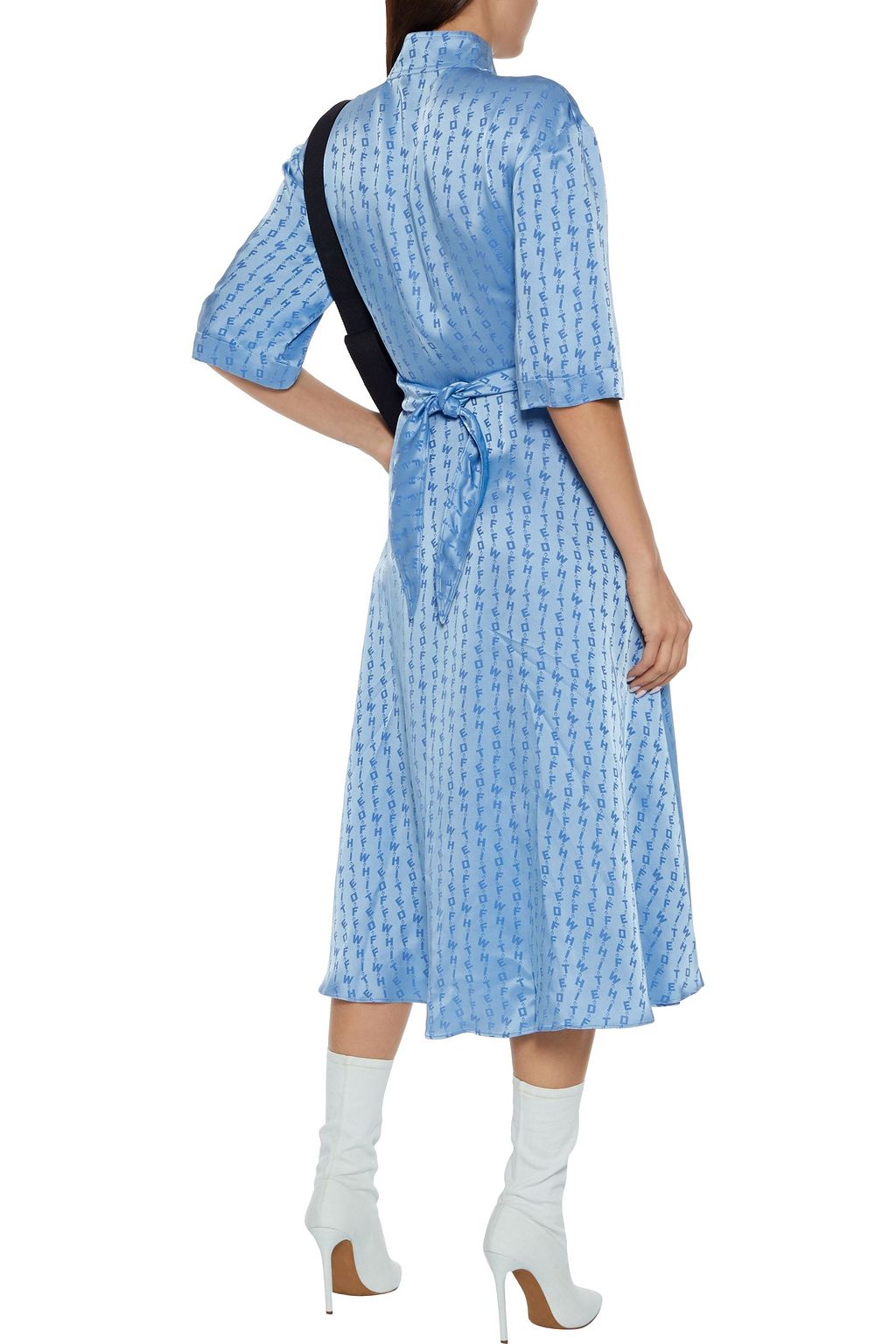 OFF-WHITE™ Wrap-effect cutout satin-jacquard midi dress