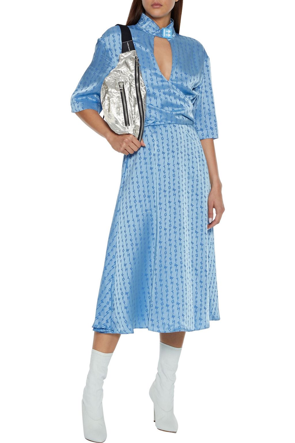 OFF-WHITE™ Wrap-effect cutout satin-jacquard midi dress