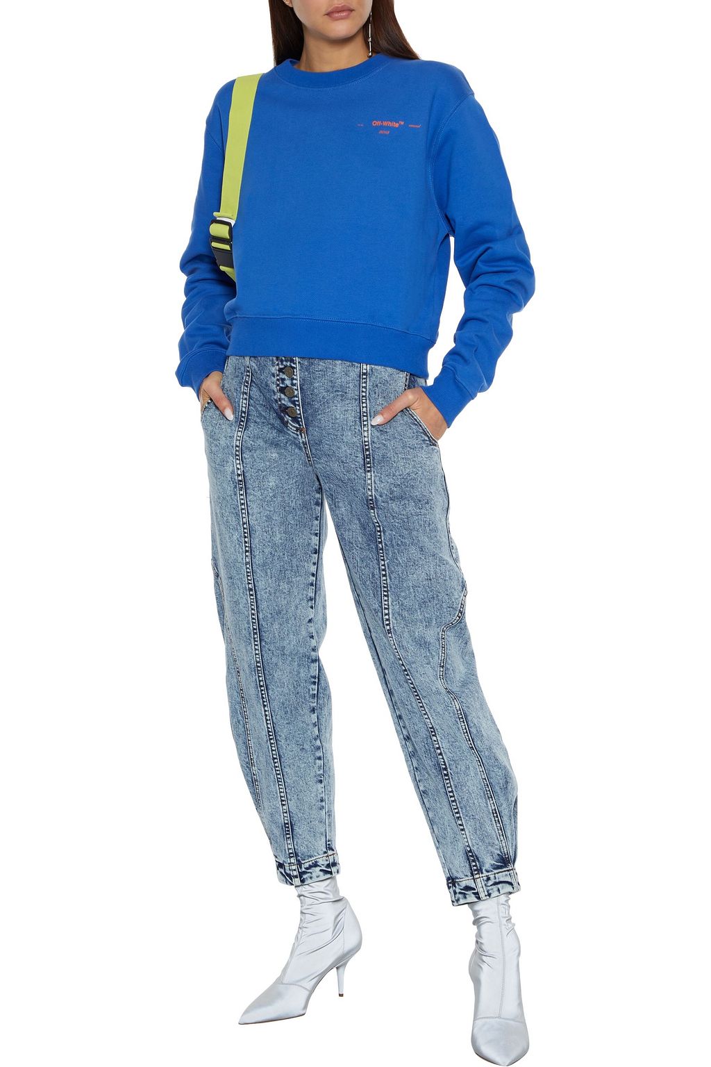 OFF-WHITE™ Cropped embellished printed French cotton-terry sweatshirt