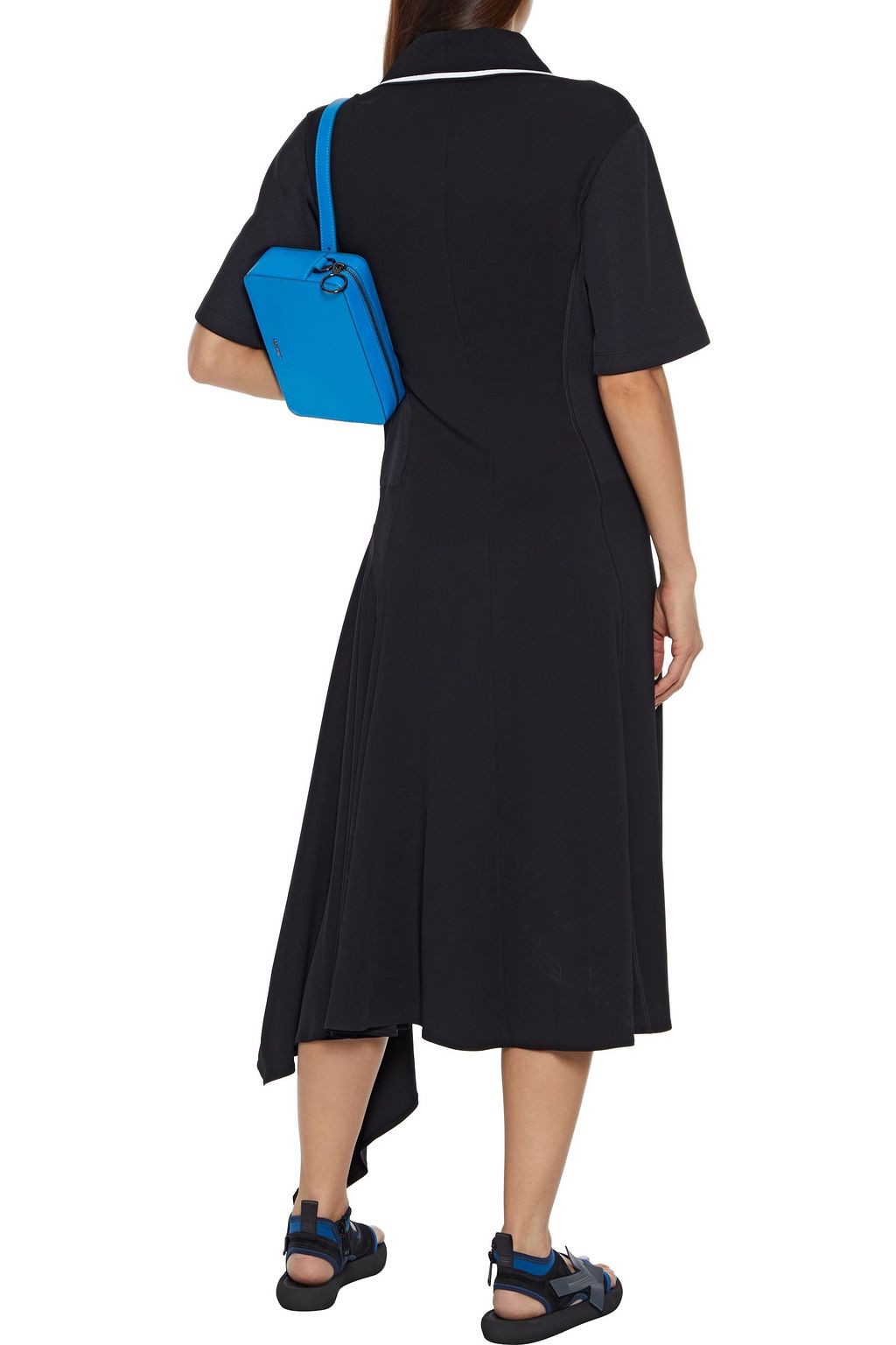 OFF-WHITE™ Asymmetric ribbed knit-paneled stretch-crepe midi dress