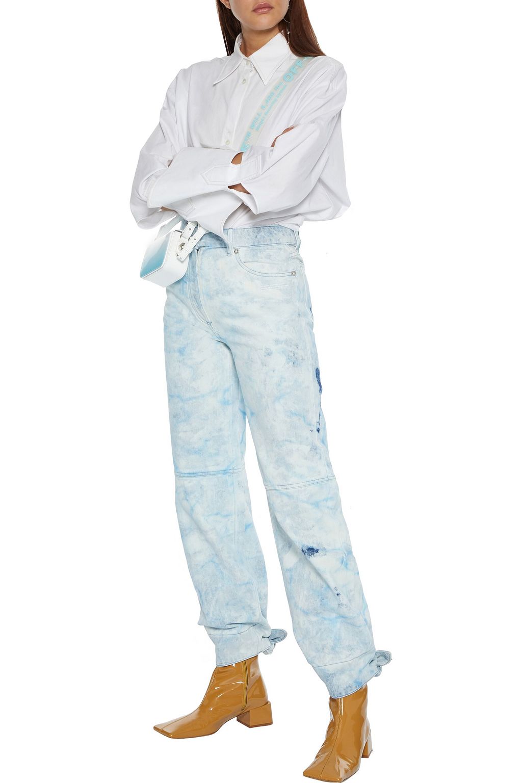 OFF-WHITE™ Tie-detailed bleached high-rise straight-leg jeans