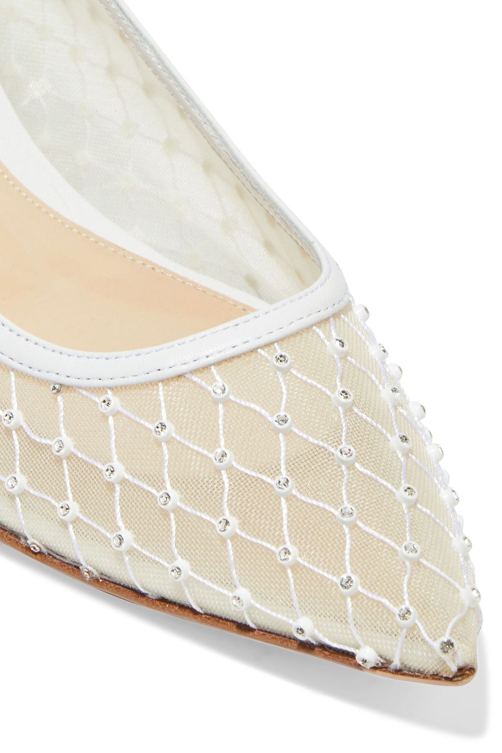 GIANVITO ROSSI Rea crystal-embellished mesh and leather point-toe flats
