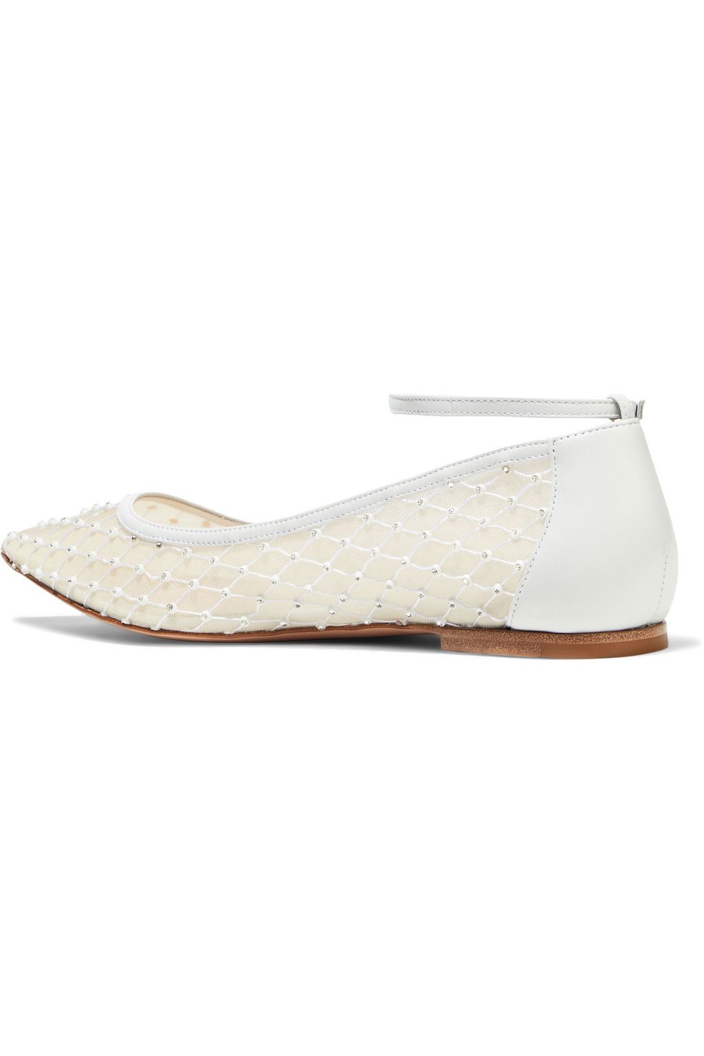GIANVITO ROSSI Rea crystal-embellished mesh and leather point-toe flats