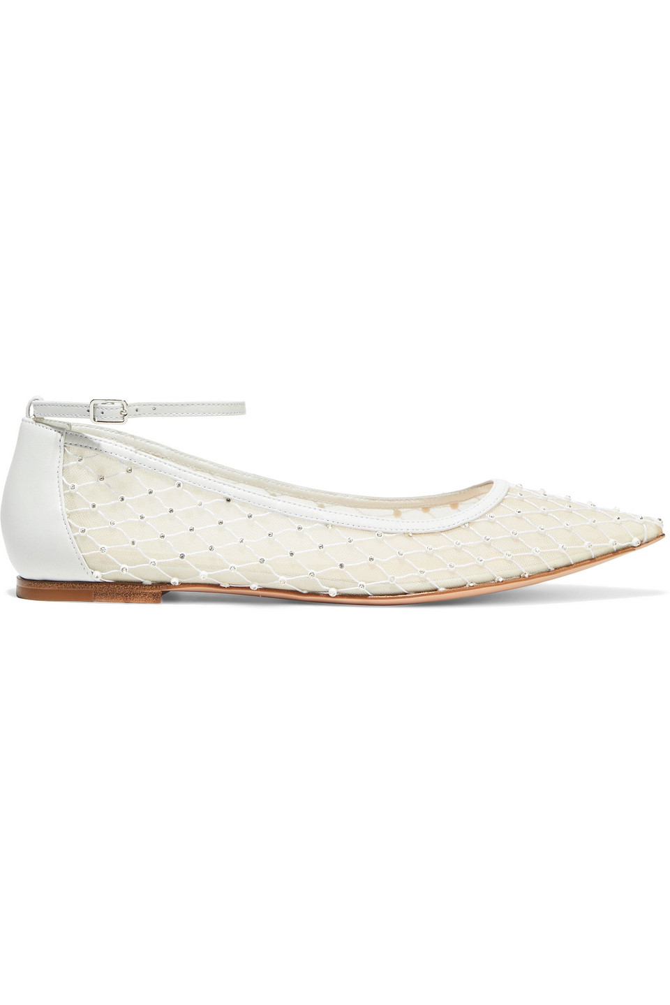 gianvito rossi - rea crystal-embellished mesh and leather point-toe flats - white - eu 34.5