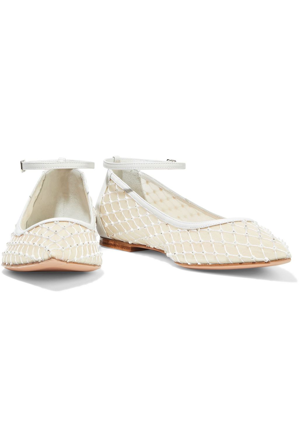 GIANVITO ROSSI Rea crystal-embellished mesh and leather point-toe flats