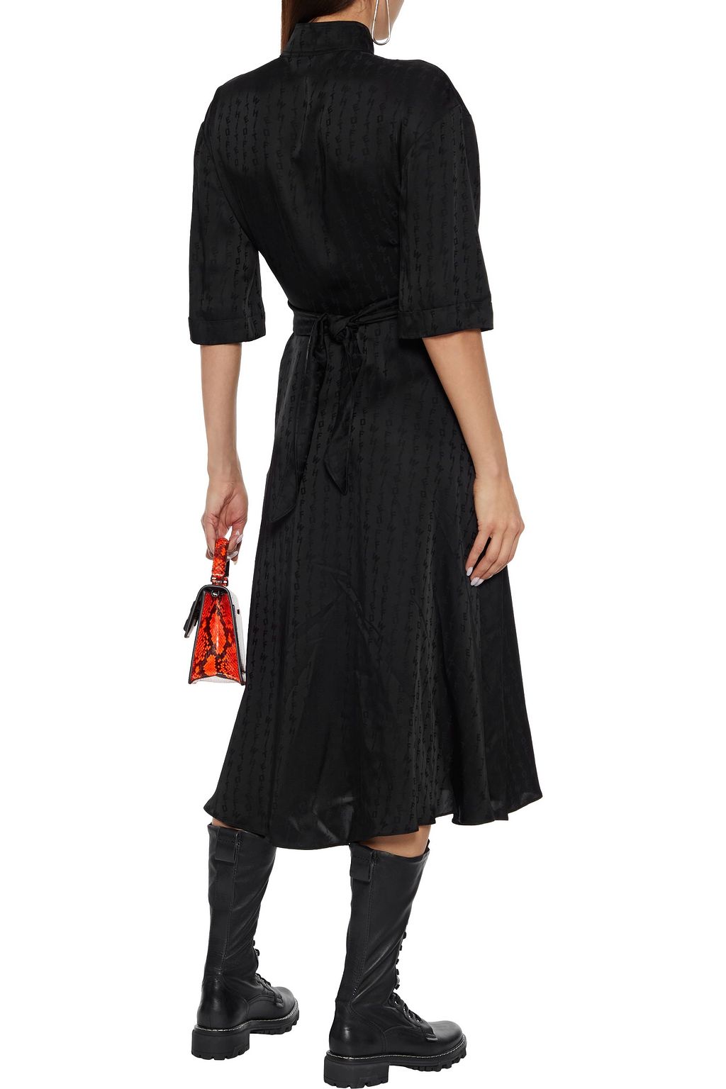 OFF-WHITE™ Wrap-effect cutout satin-jacquard midi dress