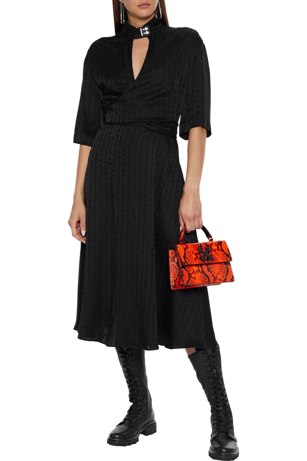 OFF-WHITE™ Wrap-effect cutout satin-jacquard midi dress