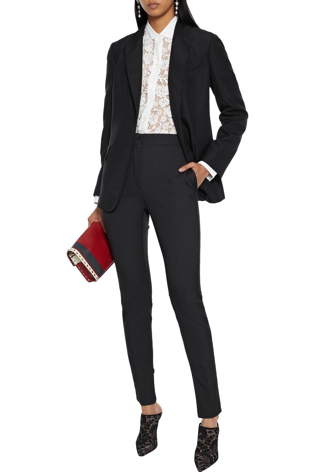 VALENTINO GARAVANI Satin-trimmed wool-blend twill skinny pants