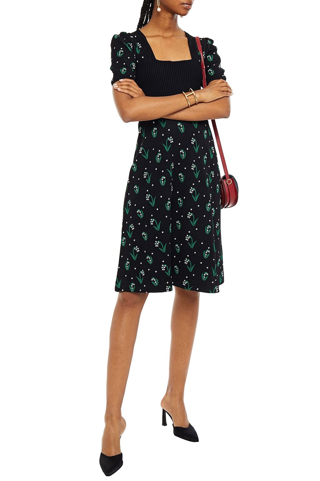 VALENTINO GARAVANI Paneled ribbed and jacquard-knit dress