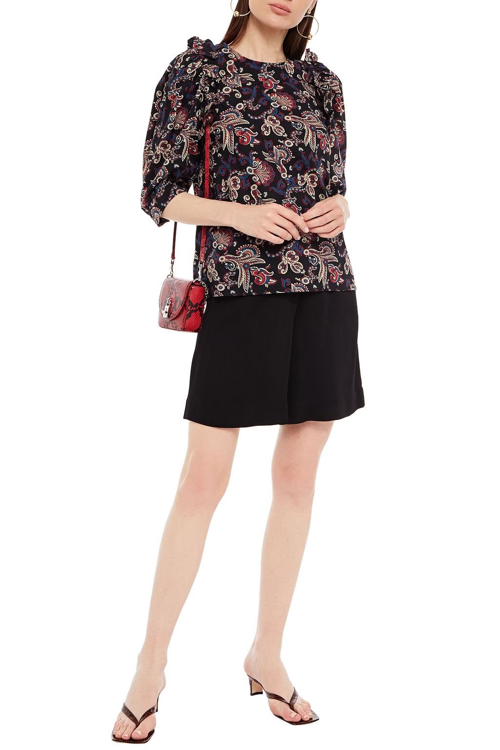 BA&SH Rym ruffle-trimmed printed cotton blouse