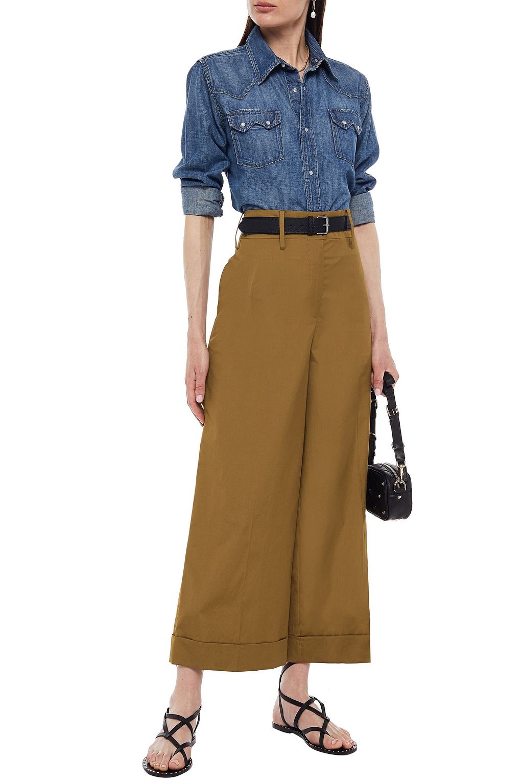 VALENTINO GARAVANI Cropped cotton-poplin wide-leg pants