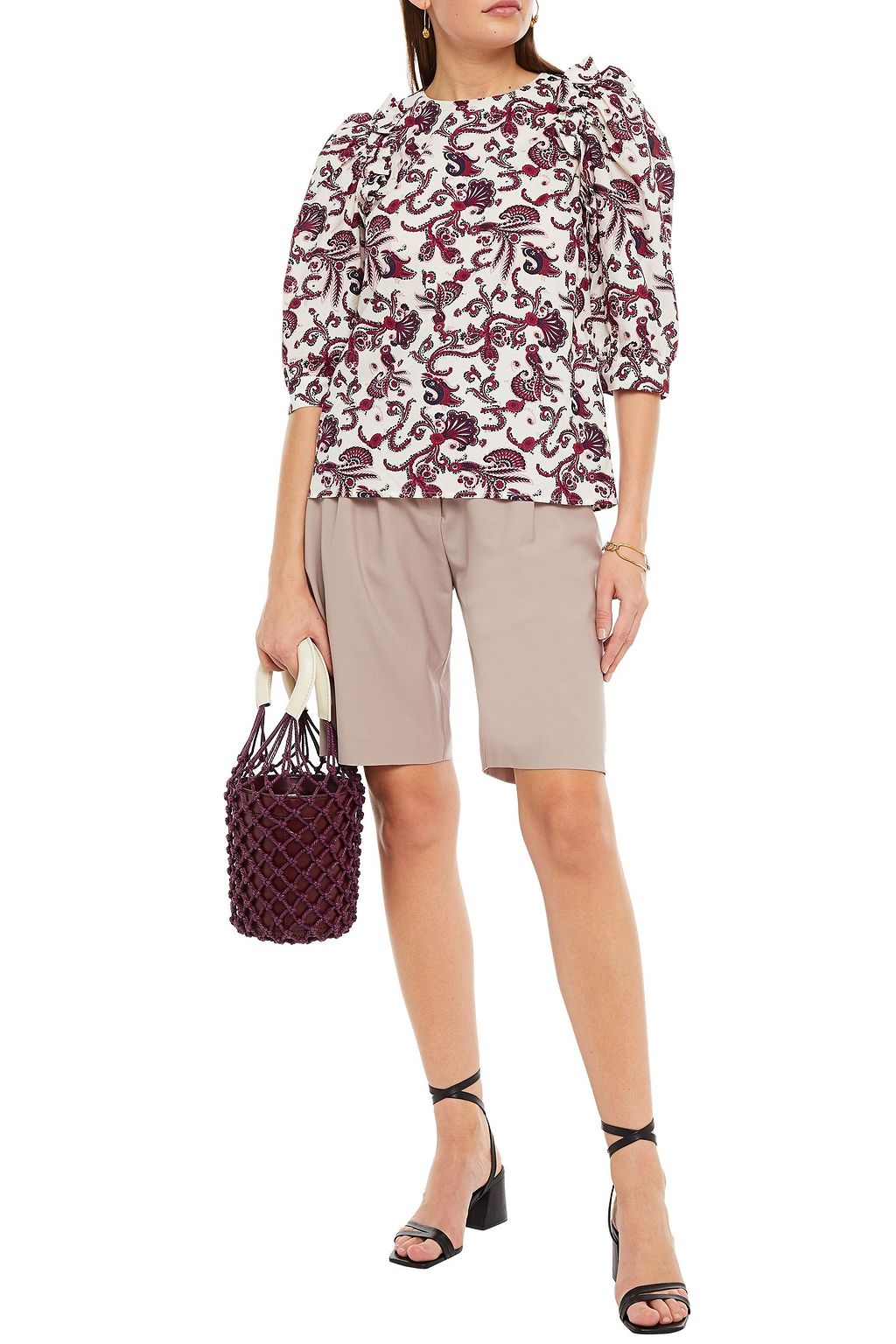 BA&SH Rym ruffle-trimmed printed cotton blouse