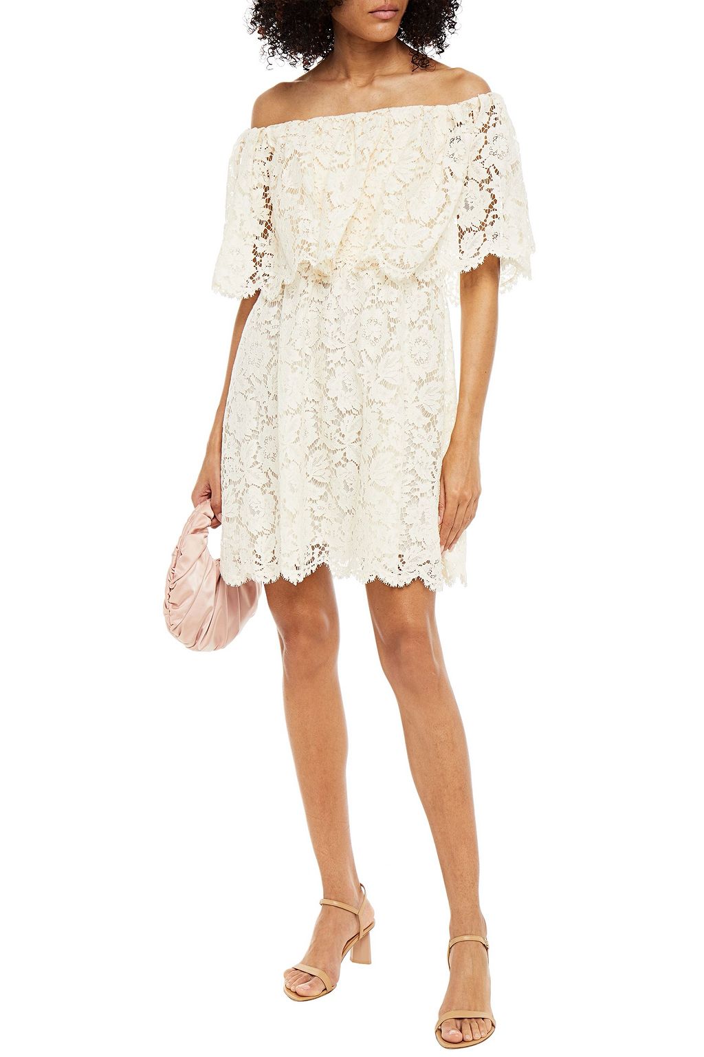 VALENTINO GARAVANI Off-the-shoulder cotton-blend corded lace mini dress