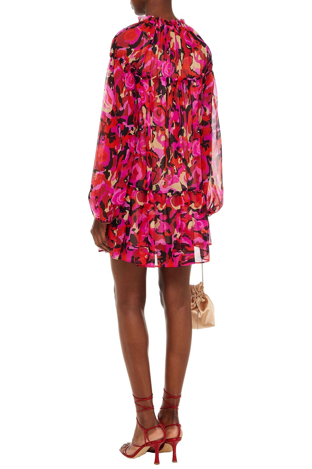 DUNDAS Gathered printed silk-chiffon mini dress