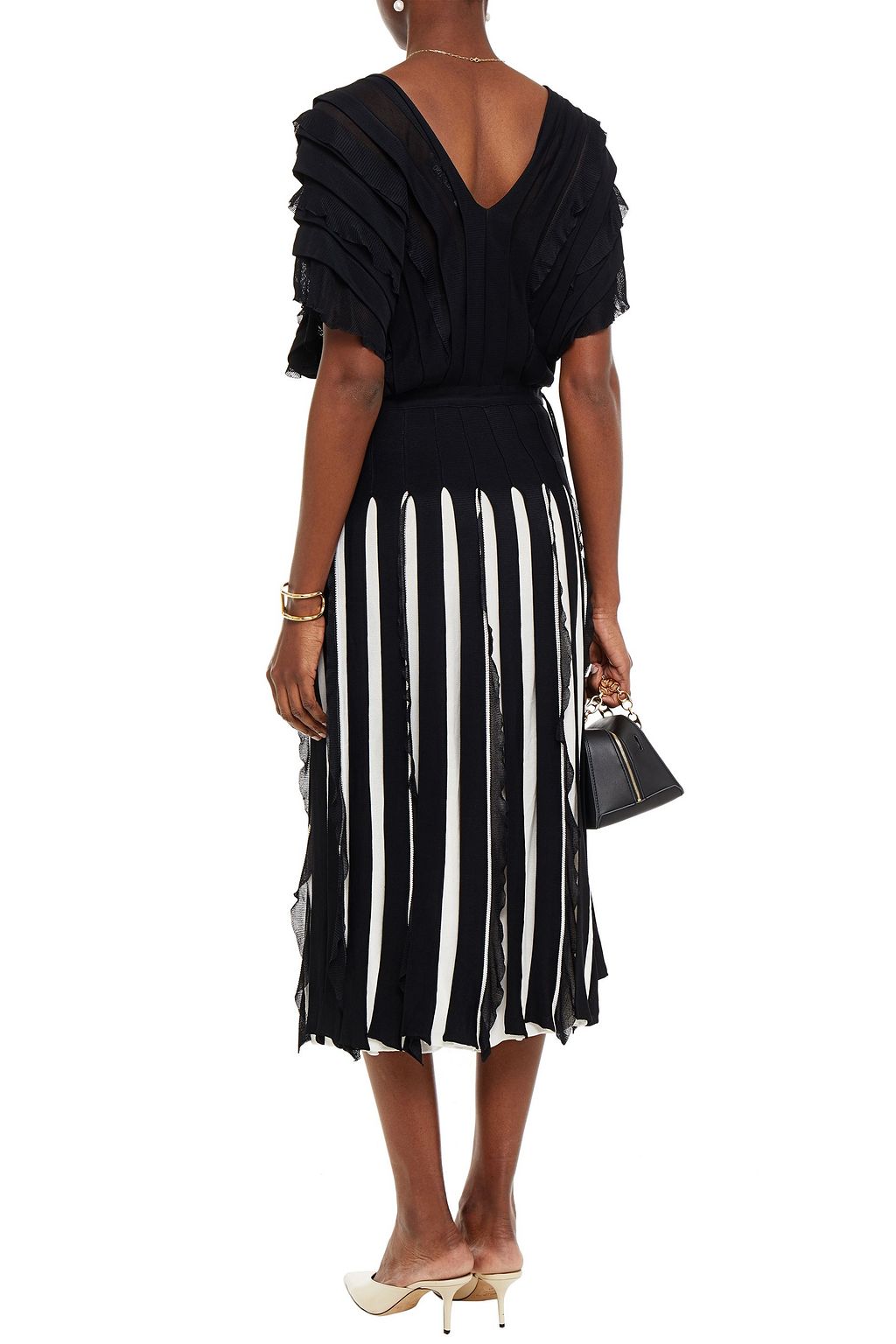 VALENTINO GARAVANI Ruffled two-tone knitted dress