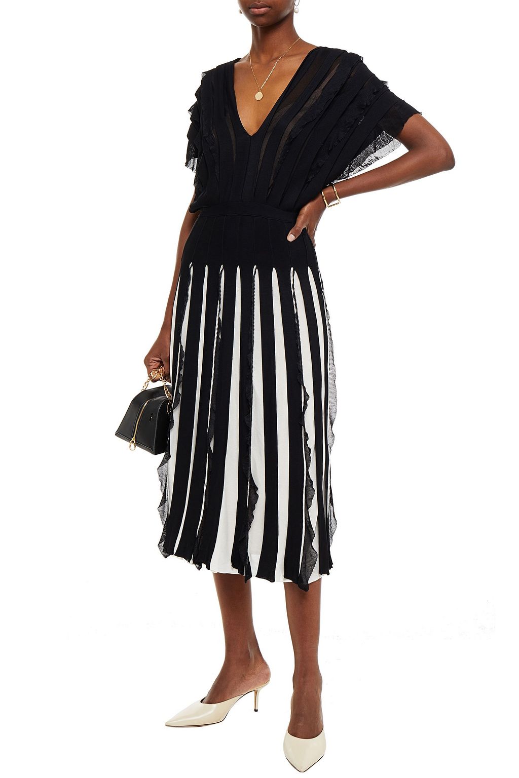 VALENTINO GARAVANI Ruffled two-tone knitted dress