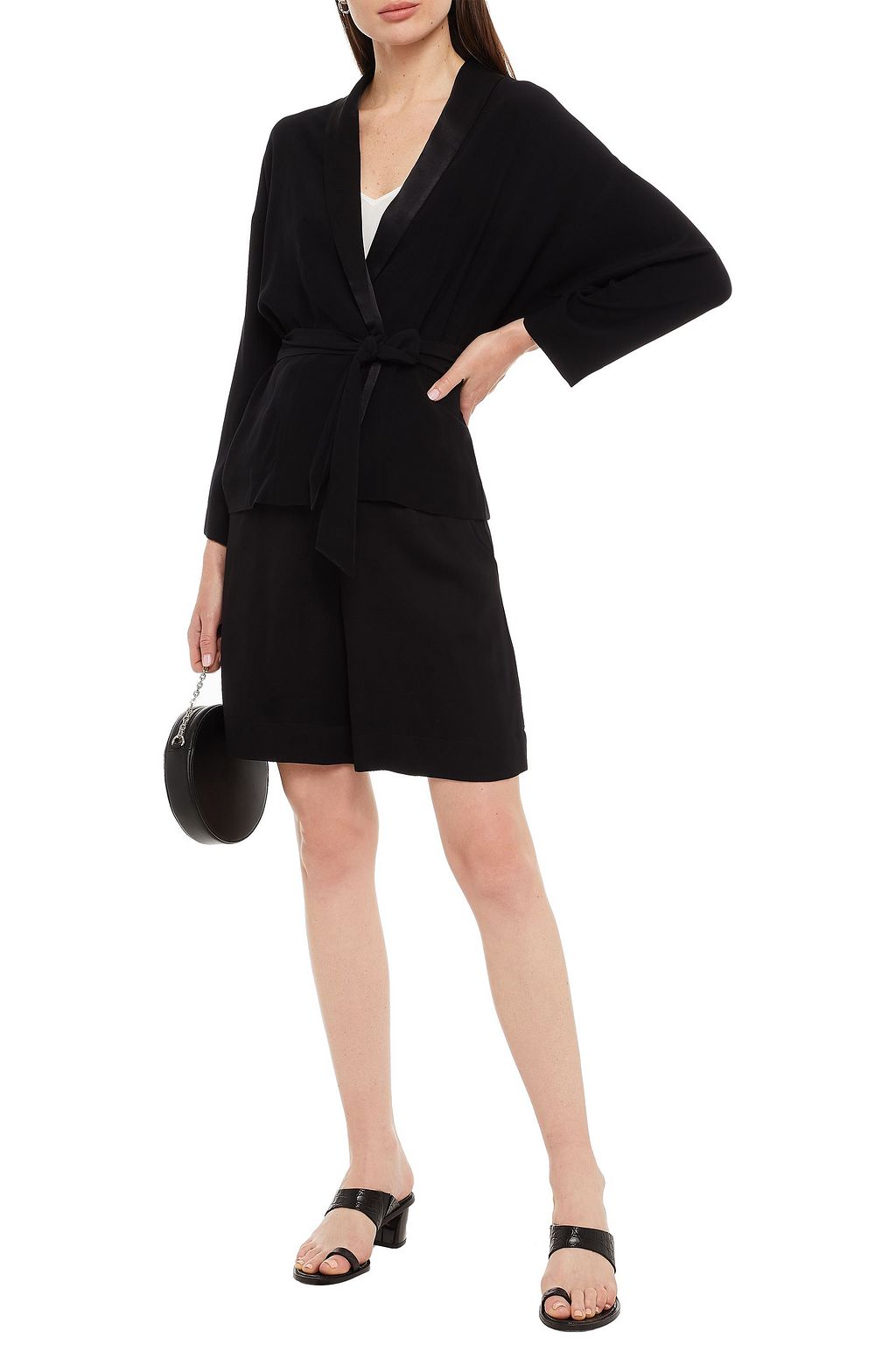 BA&SH Suga belted satin-trimmed crepe wrap jacket