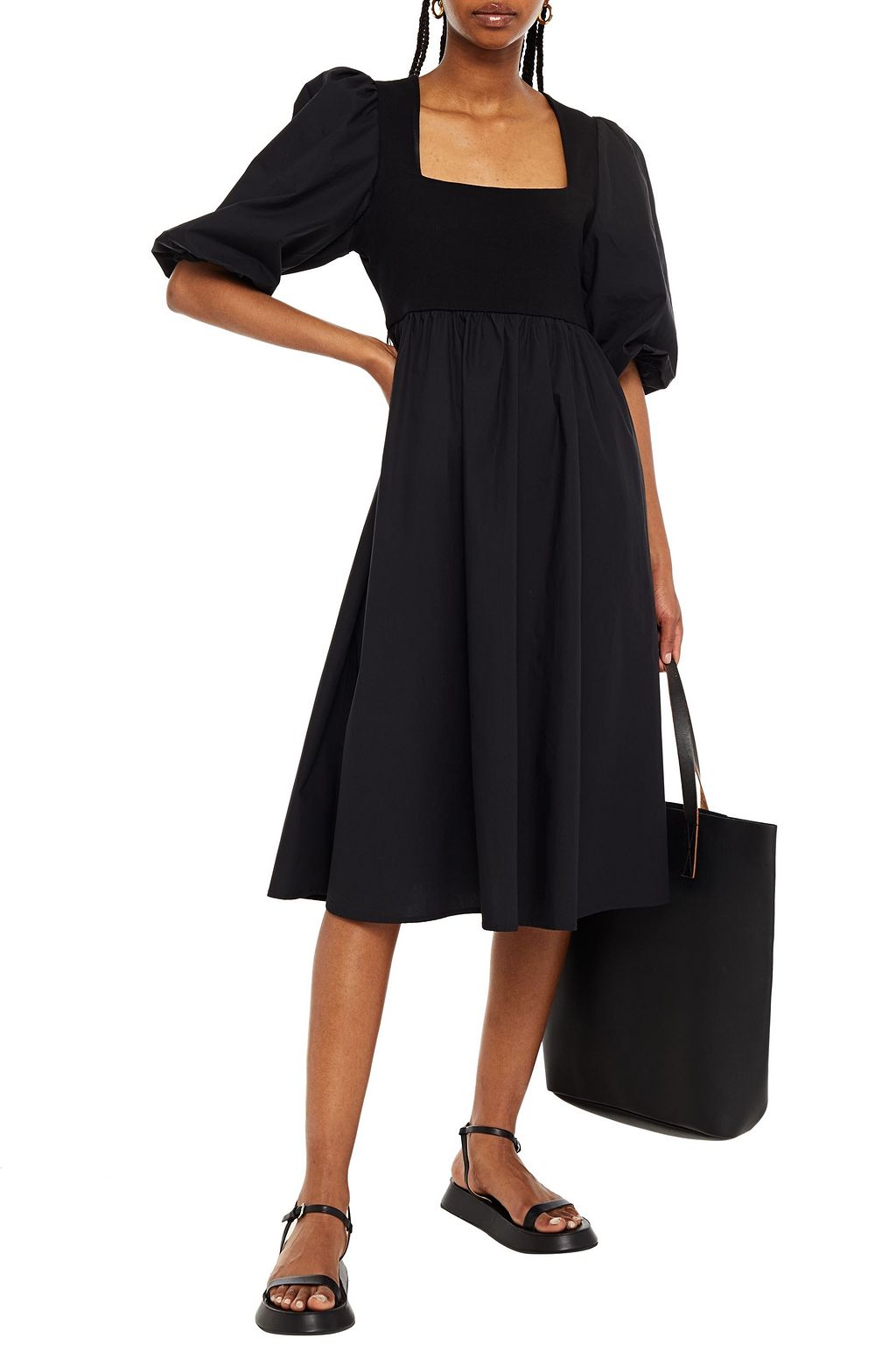 GESTUZ Christin jersey-paneled cotton-poplin midi dress