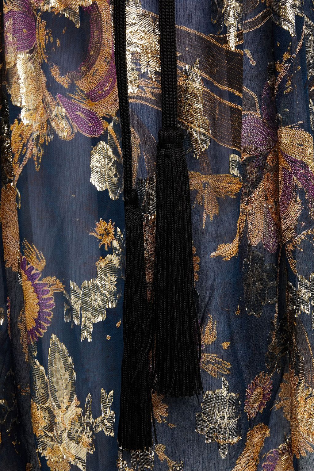 DUNDAS Gathered metallic floral-print silk and Lurex-blend blouse