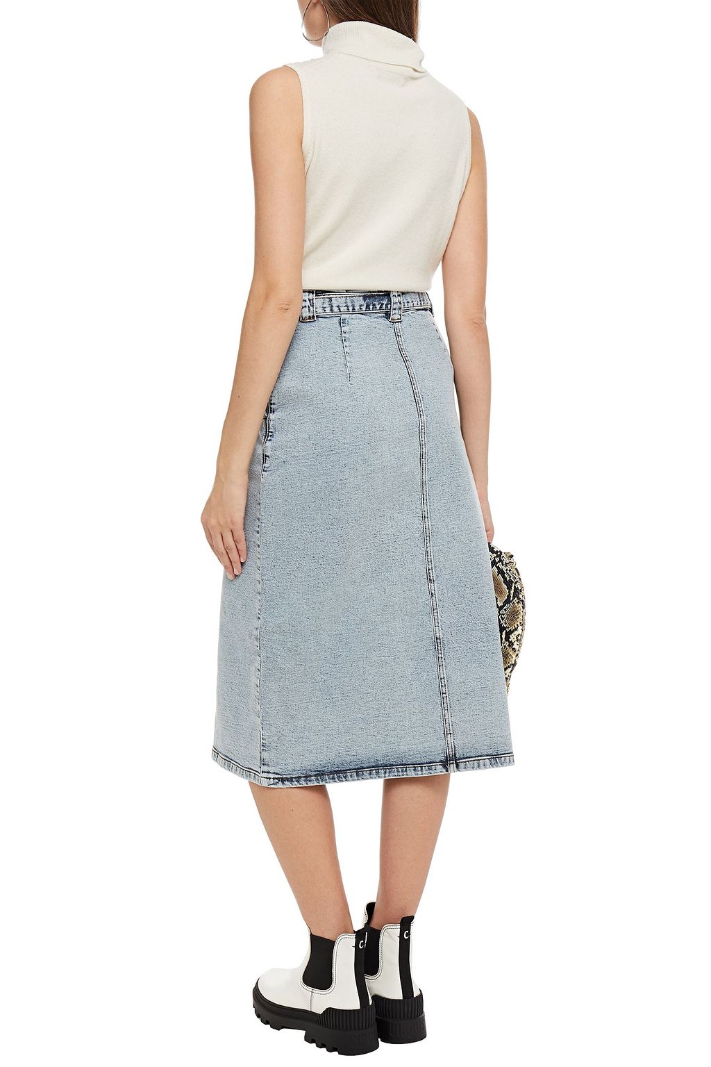 GESTUZ Atica belted denim midi wrap skirt