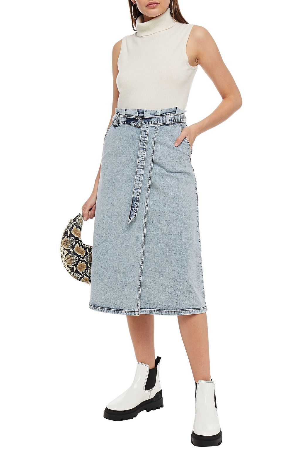 GESTUZ Atica belted denim midi wrap skirt