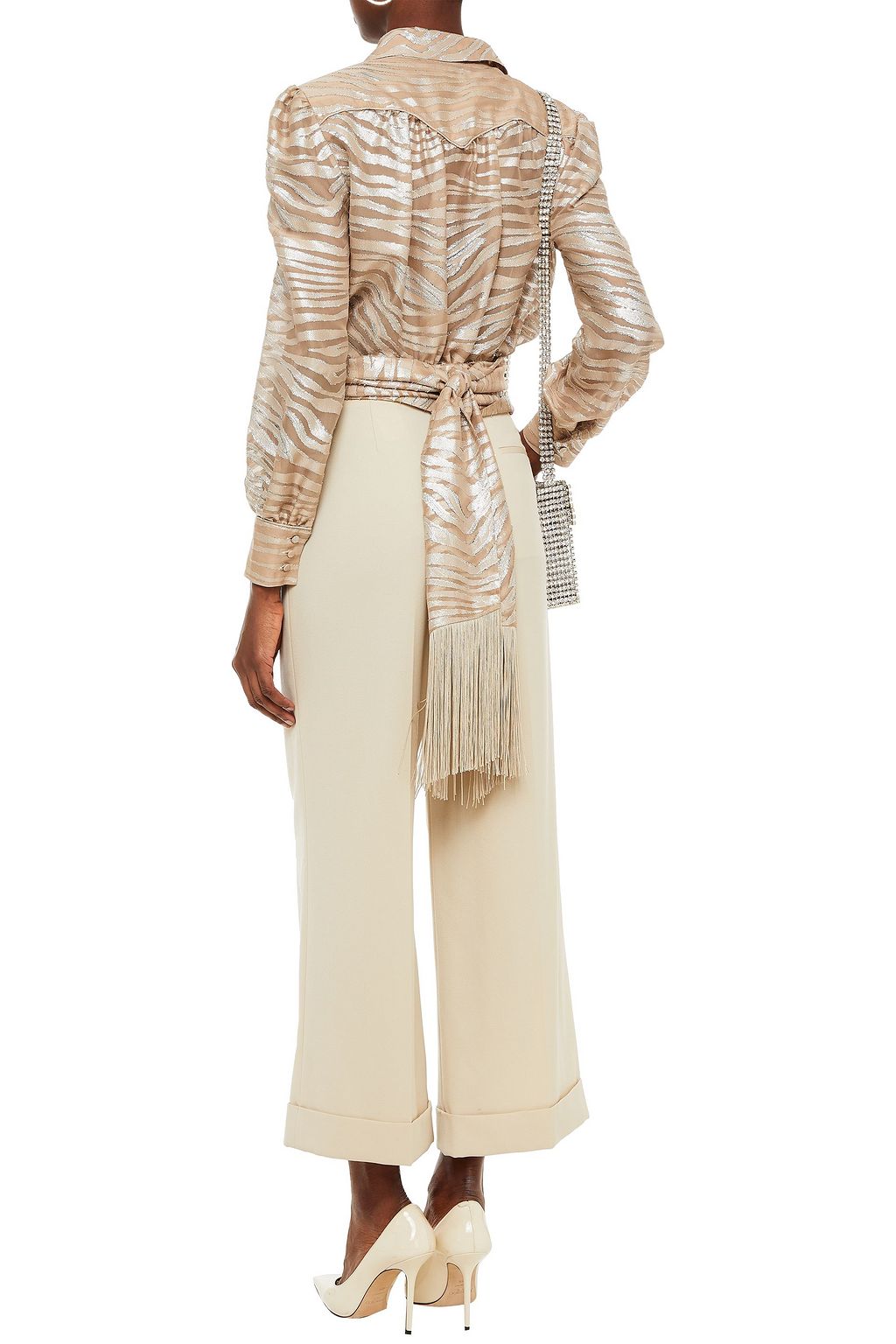 DUNDAS Bluse aus Chiffon aus einer Seidenmischung mit Metallic-Fil-Coupé und Wickeleffekt