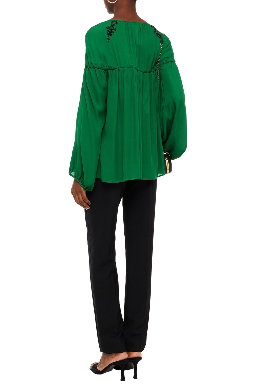 DUNDAS Embellished gathered silk crepe de chine blouse