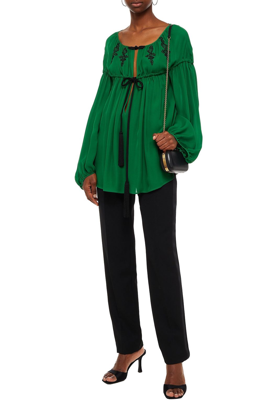 DUNDAS Embellished gathered silk crepe de chine blouse