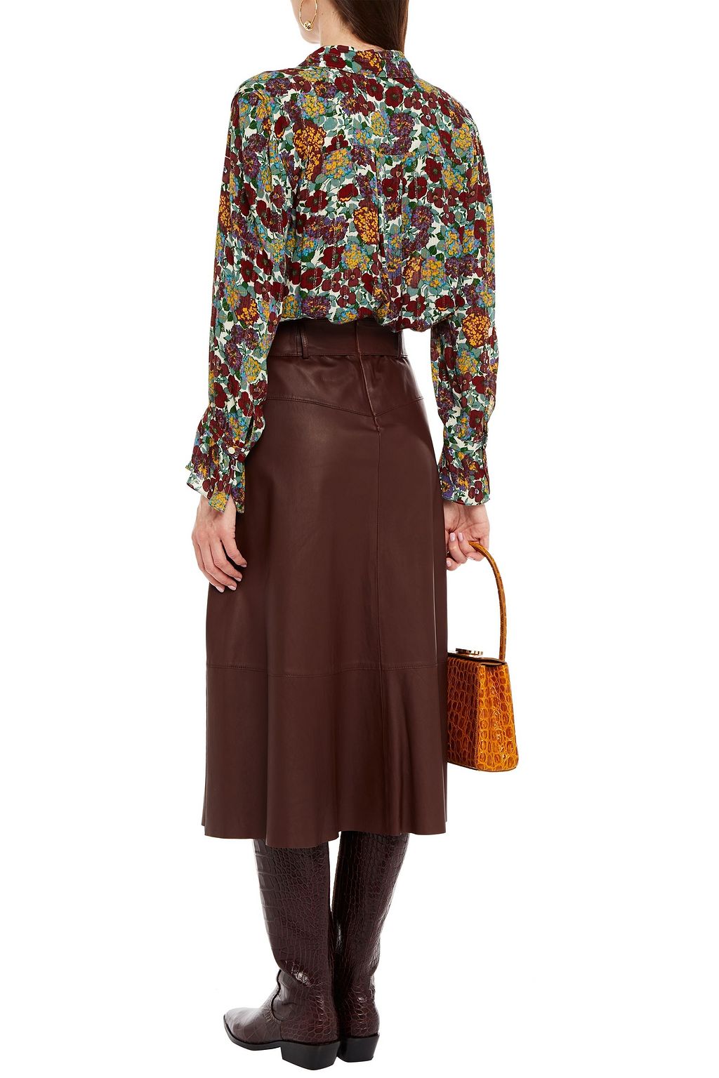 BA&SH Phara floral-print metallic crepon shirt