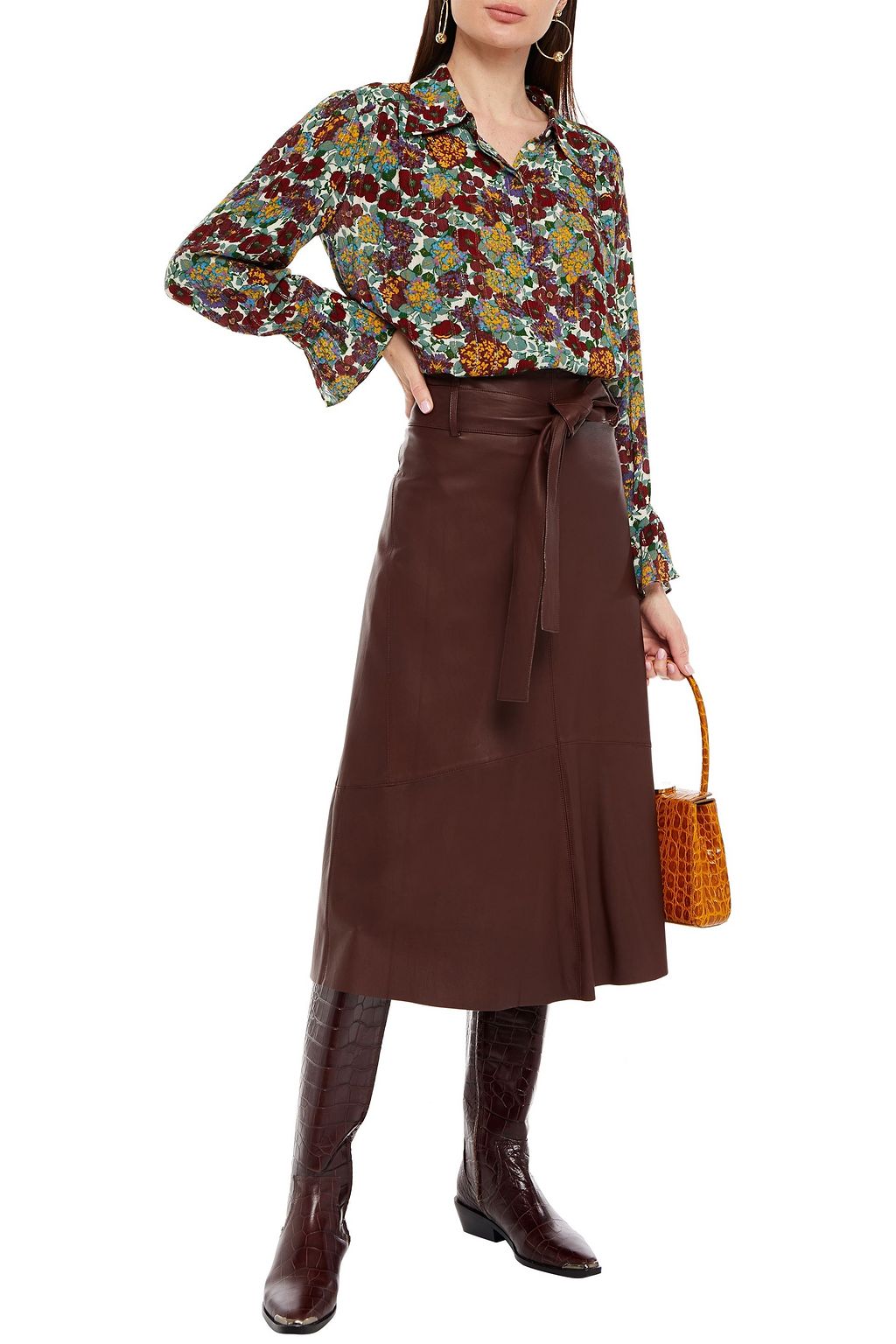 BA&SH Phara floral-print metallic crepon shirt