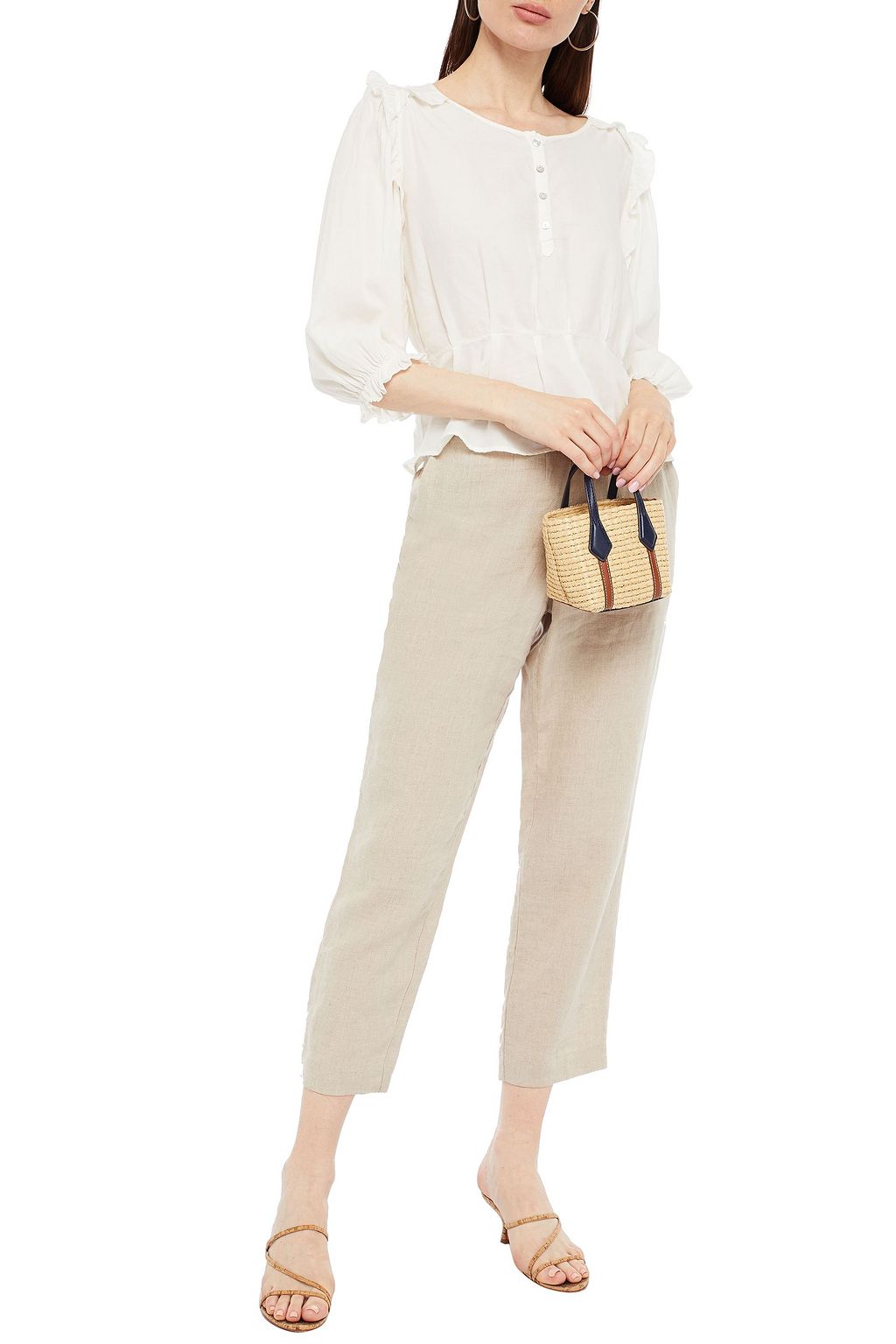 BA&SH Tamara ruffle-trimmed cotton peplum blouse