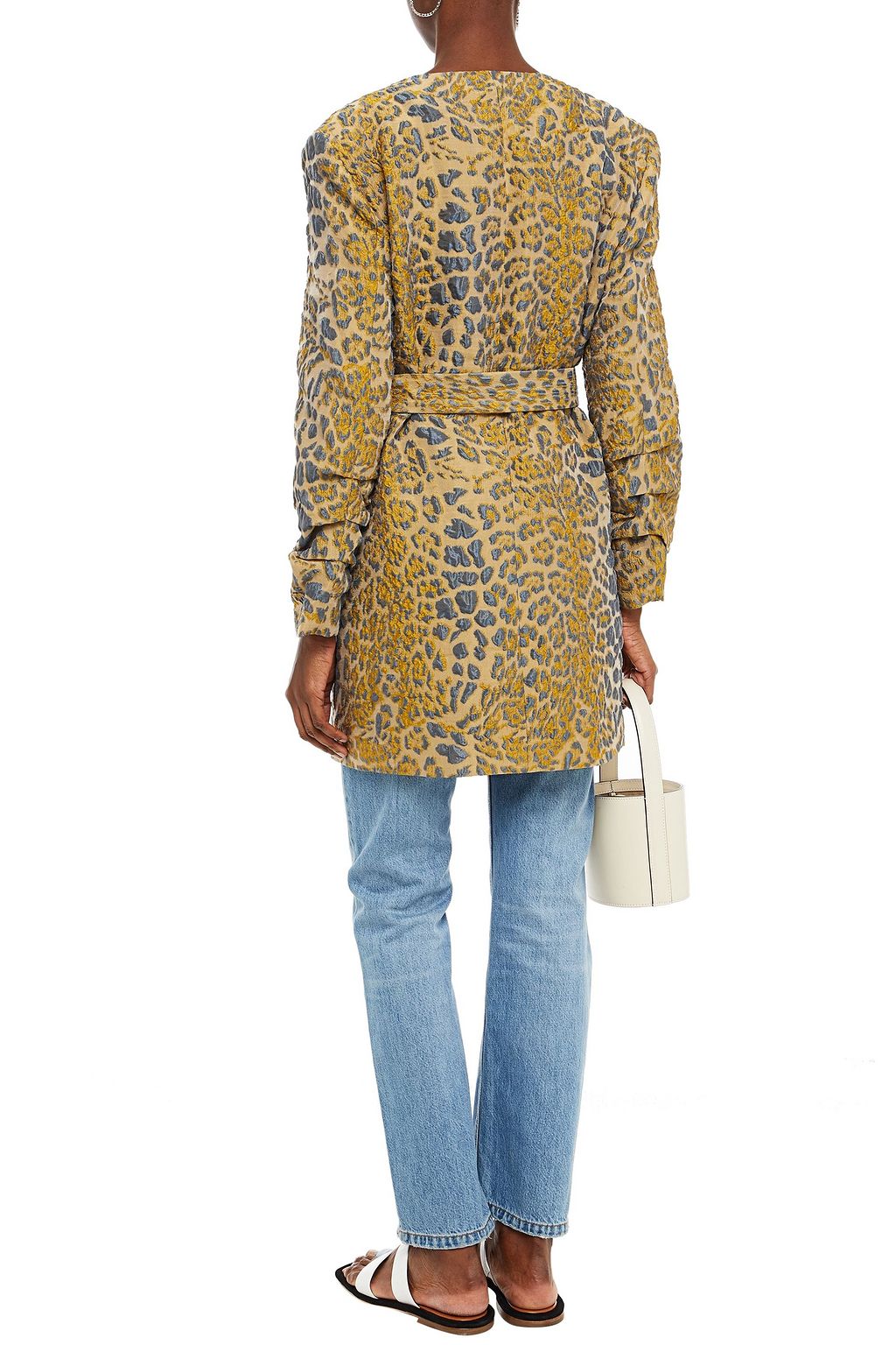 GESTUZ Jackie belted leopard-jacquard blazer