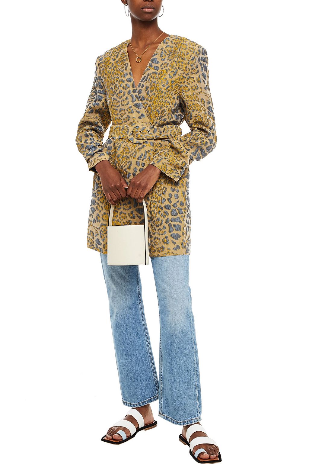 GESTUZ Jackie belted leopard-jacquard blazer