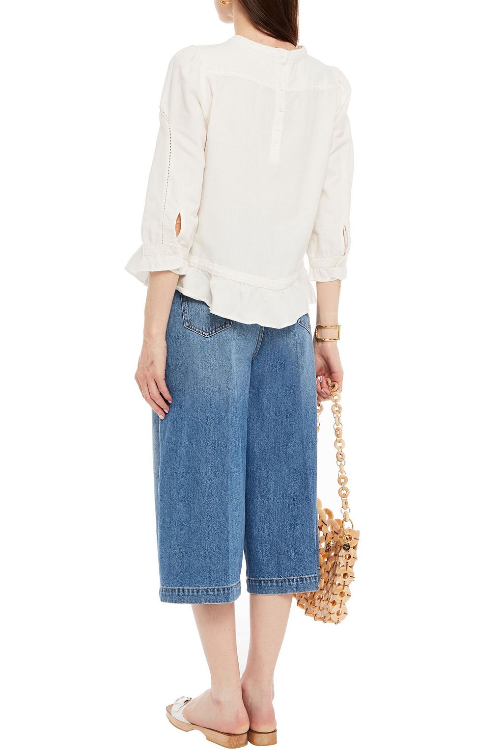 BA&SH Broderie anglaise-trimmed cotton and linen-blend top