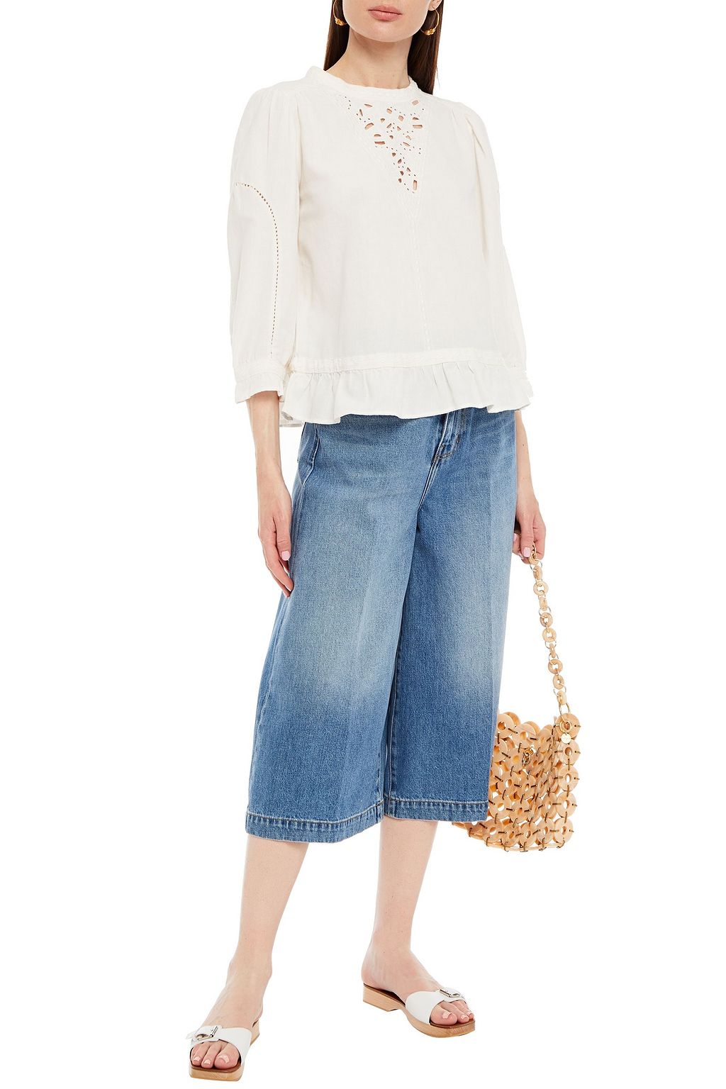 BA&SH Broderie anglaise-trimmed cotton and linen-blend top