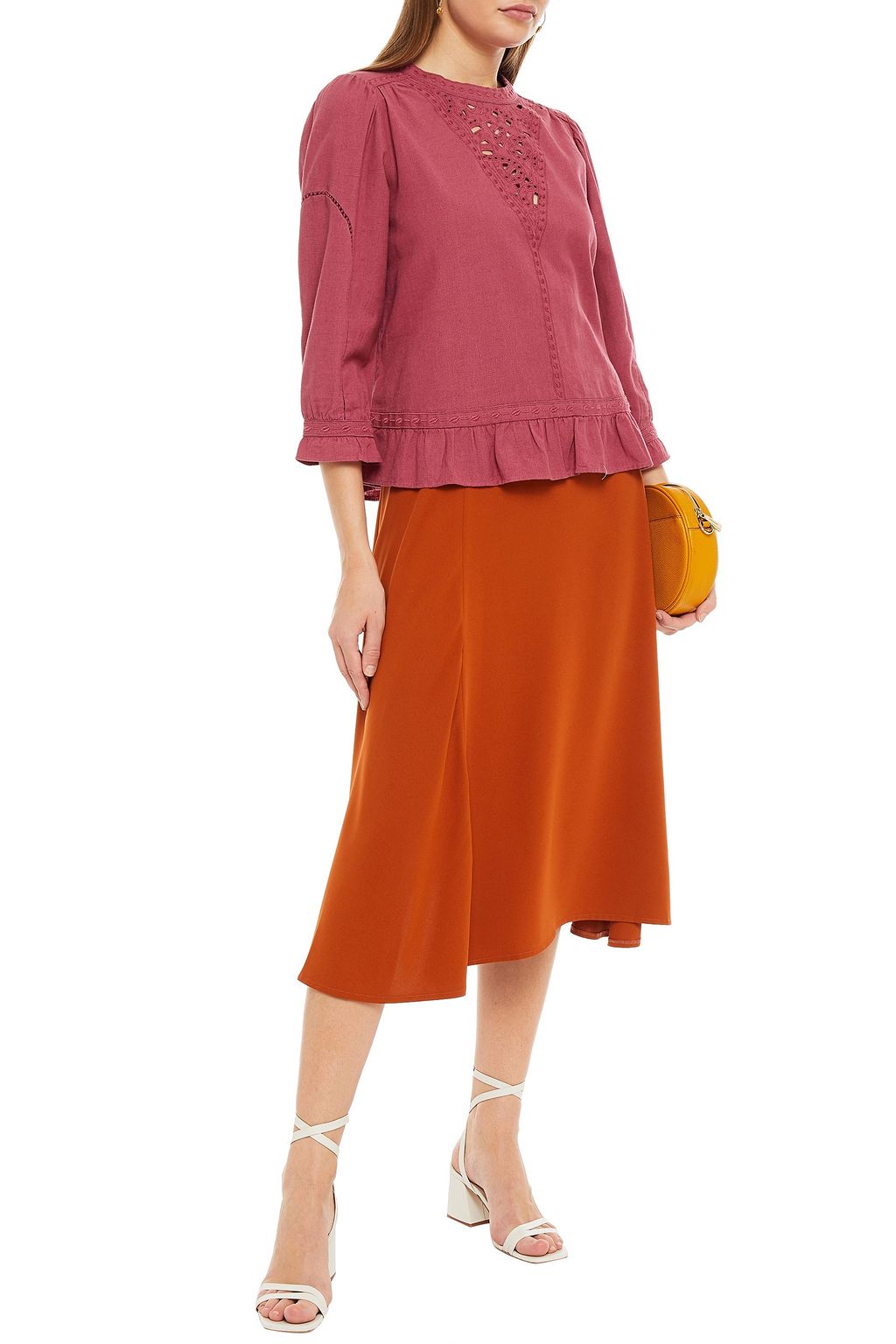BA&SH Broderie anglaise-trimmed cotton and linen-blend top