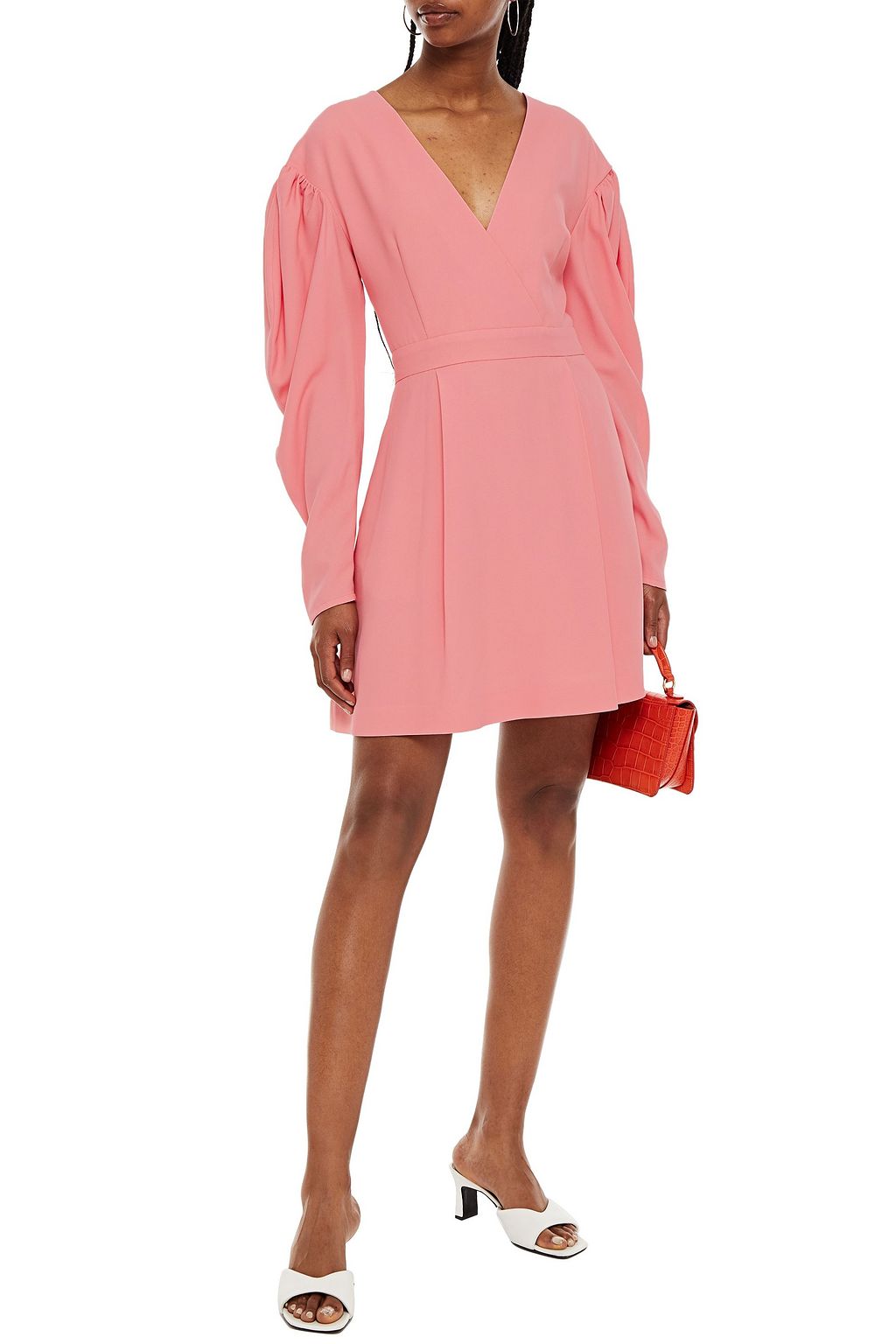 MSGM Wrap-effect pleated crepe mini dress