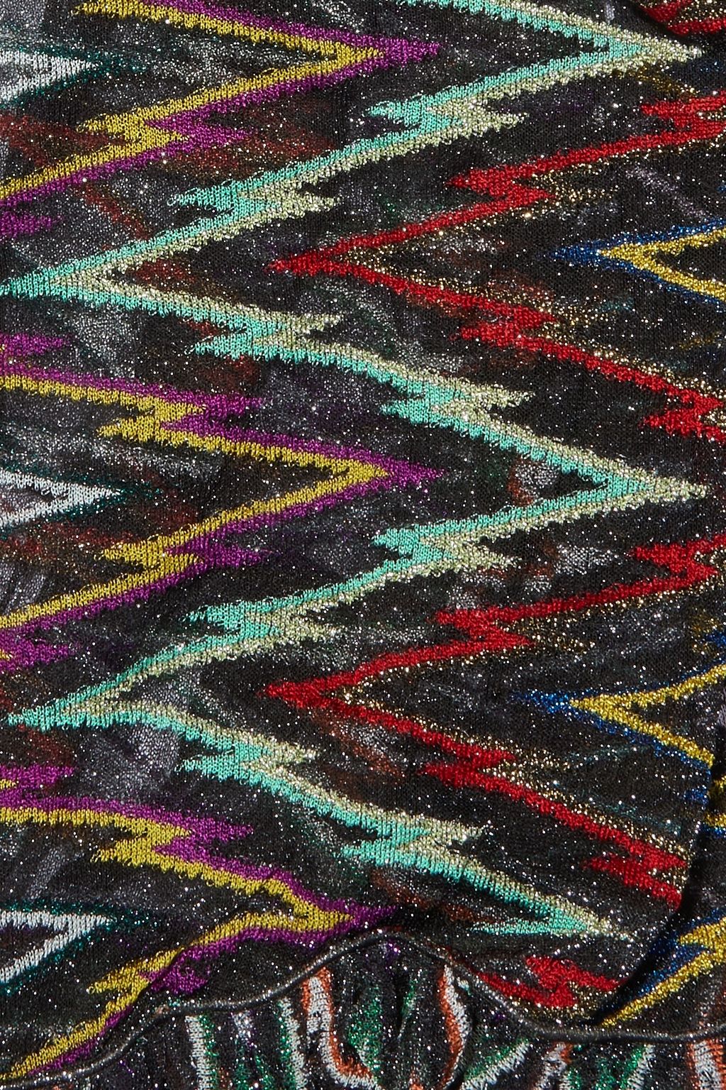 MISSONI Ruffle-trimmed metallic crochet-knit scarf