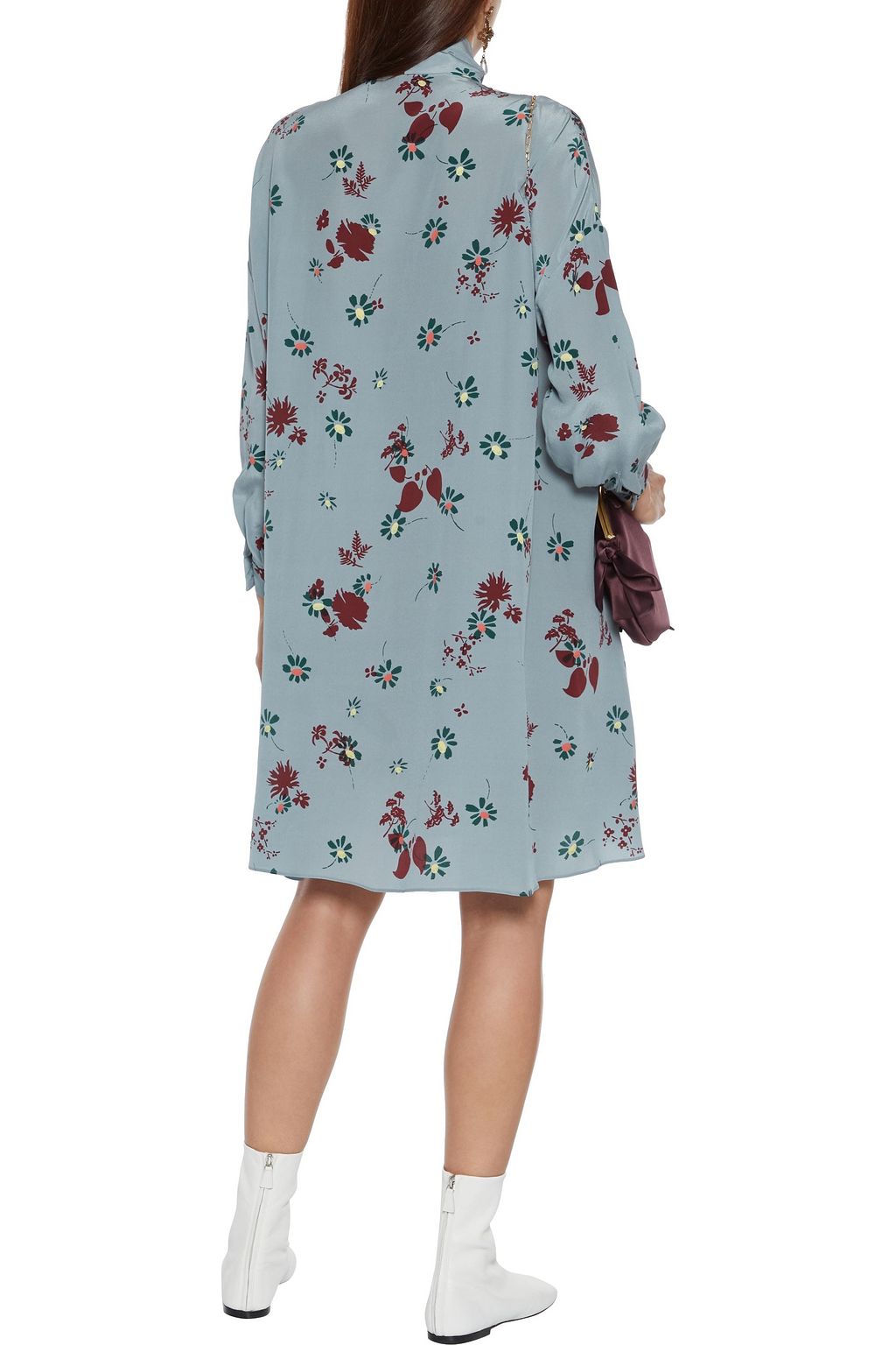 VALENTINO GARAVANI Pussy-bow floral-print silk crepe de chine shirt dress
