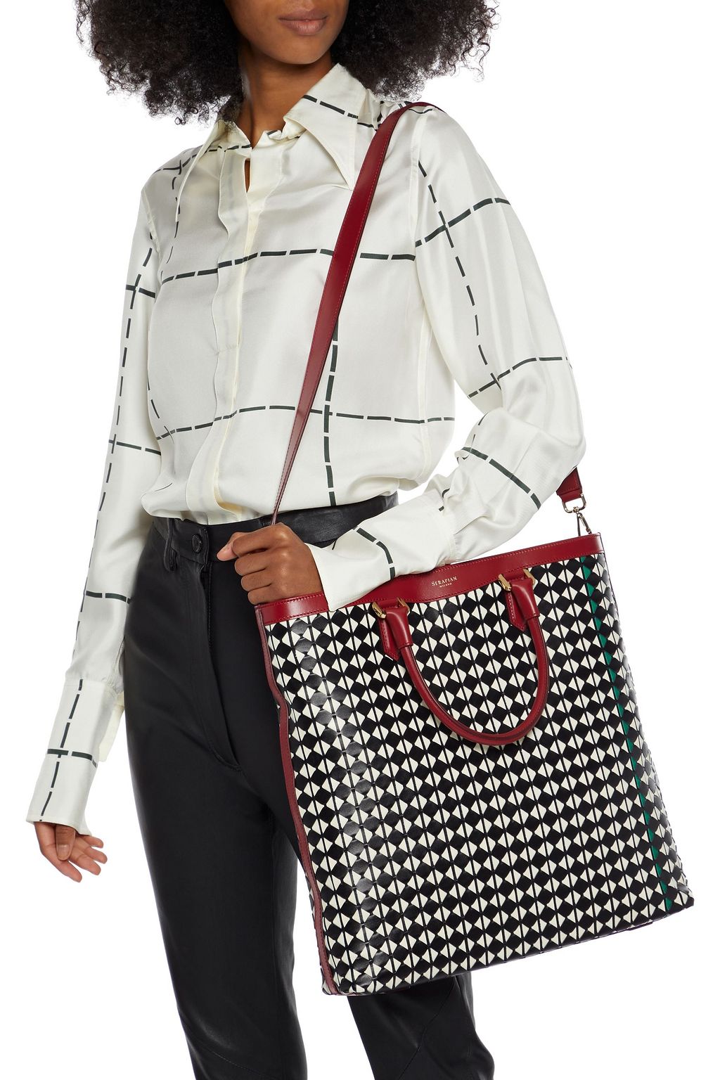 SERAPIAN Vertical mosaico leather tote