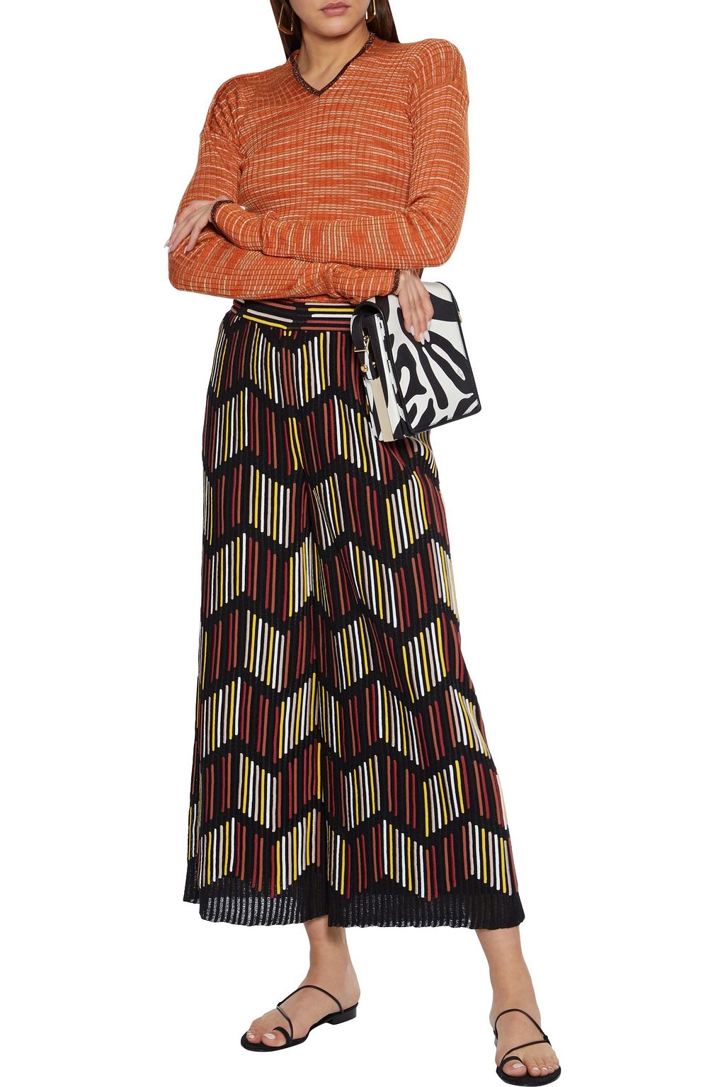 M MISSONI Mélange ribbed crochet-knit sweater