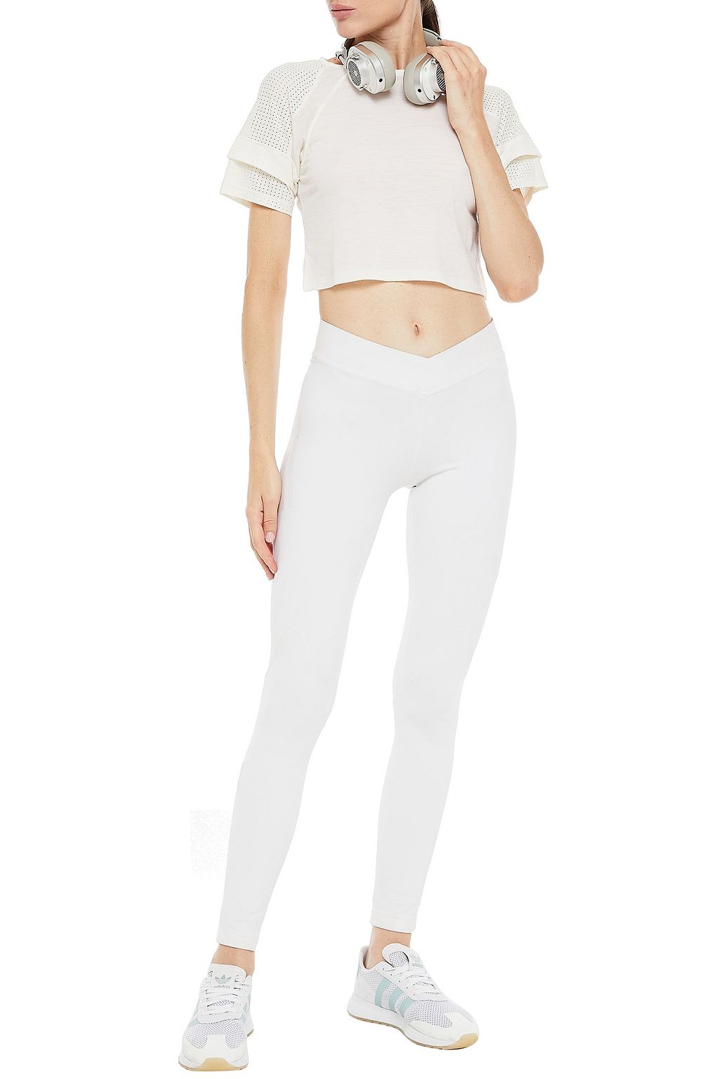 APL ATHLETIC PROPULSION LABS Cropped perforated wool-jersey T-shirt